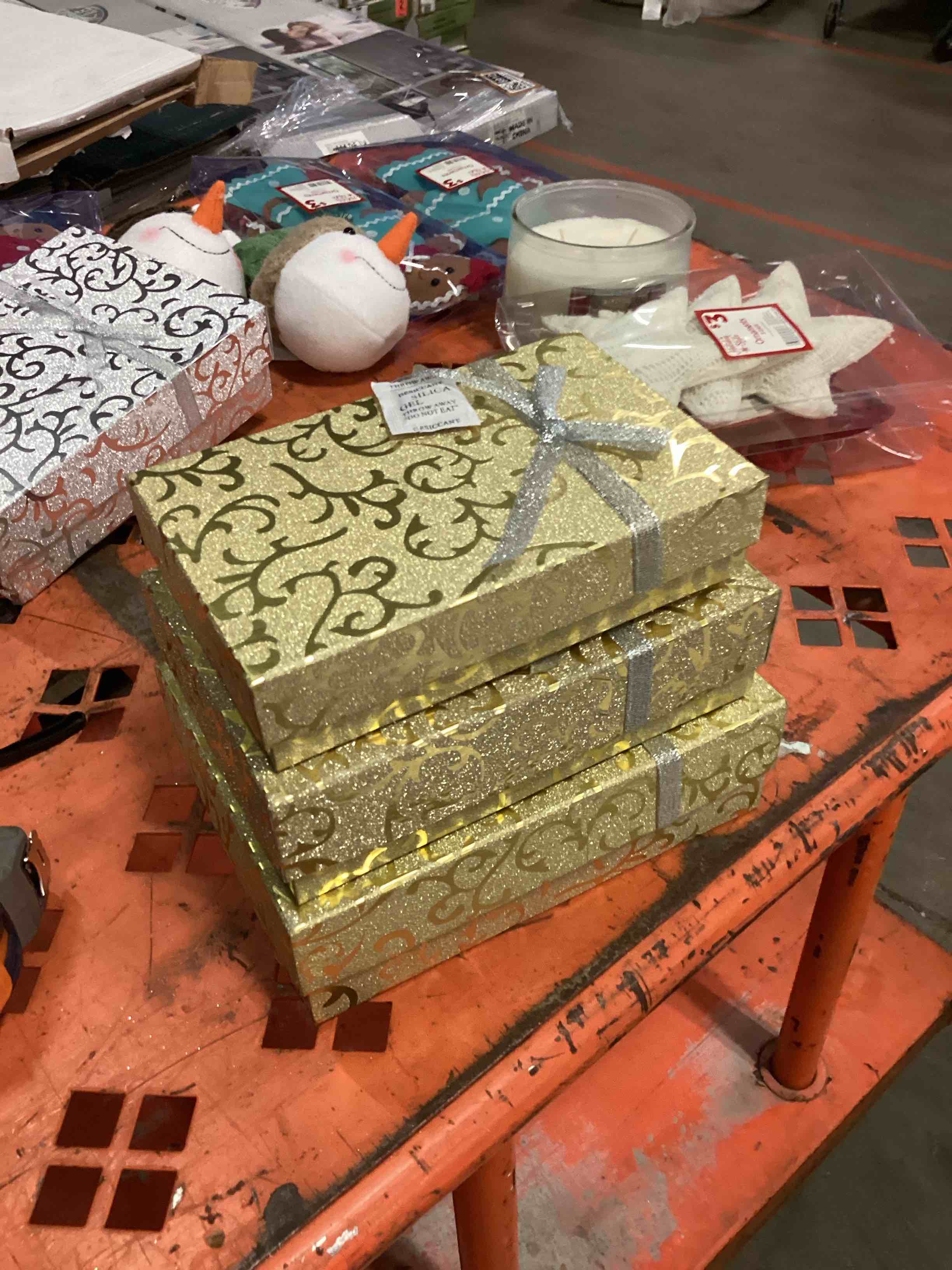 Gold Cardboard Paper Nesting Gift Box With Bow 8”x 6”~ Set of 3