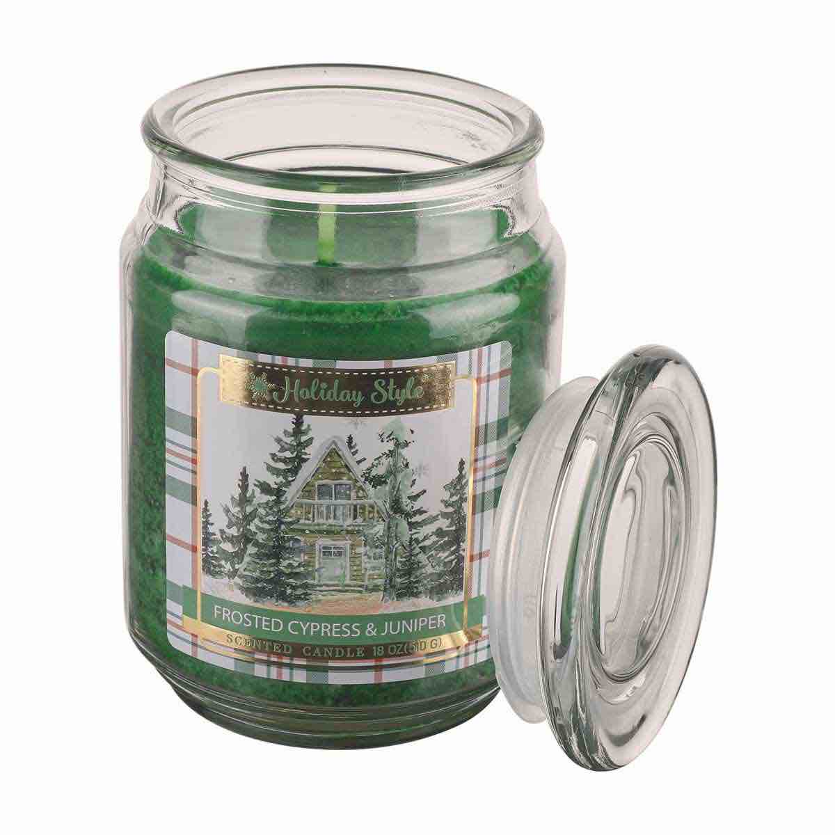 Holiday Style Frosted Cypress & Juniper Scented Candle, 18 oz