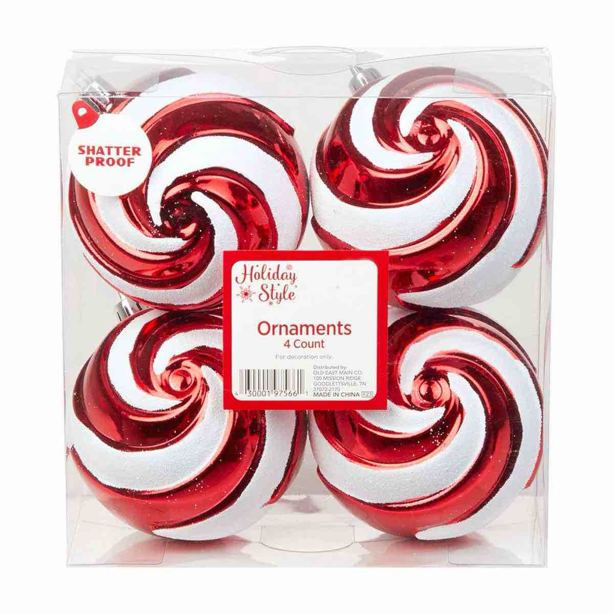 Holiday Style Christmas Swirl Ornament, 4 ct - Assorted