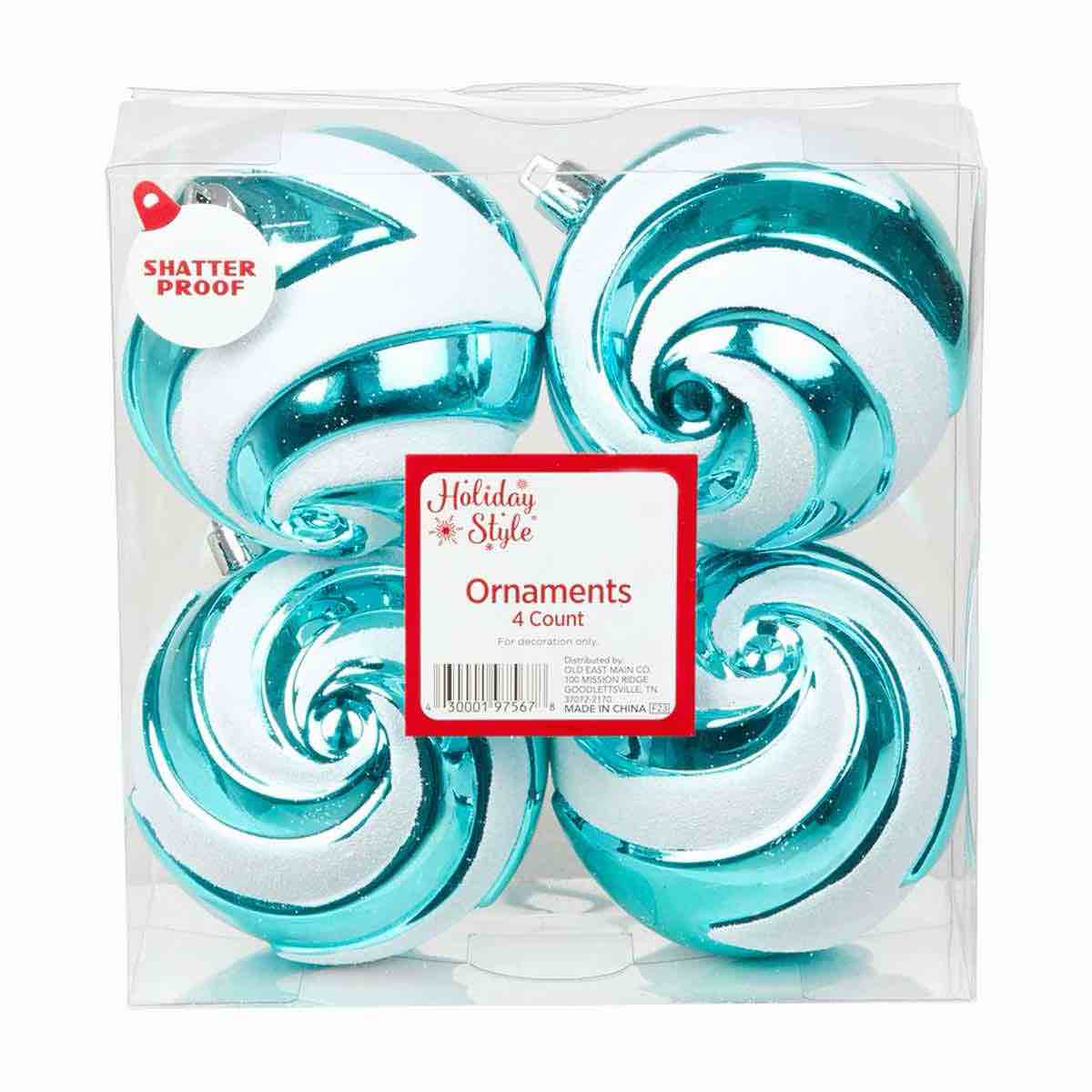 Holiday Style Christmas Swirl Ornament, 4 ct - Assorted