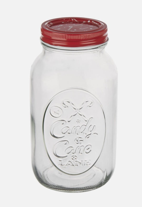 Christmas Candy Cane Embossed Mason Style Jar Red Lid Quart Size