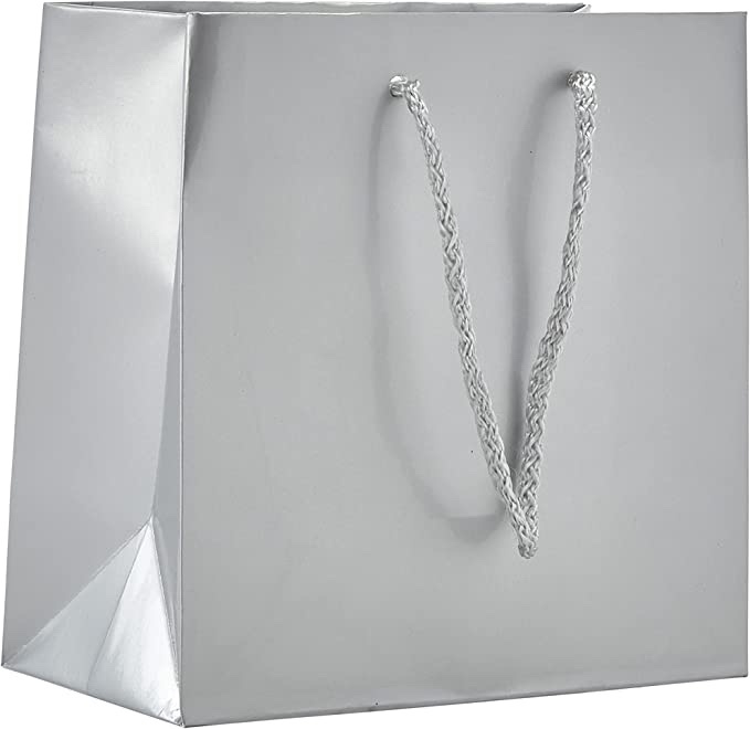 PTP BAGS Silver Gloss 16”x 4 3/4” x 13”  Euro Tote Bags [Pack of 10] Reusable Paper Gift Euro Tote