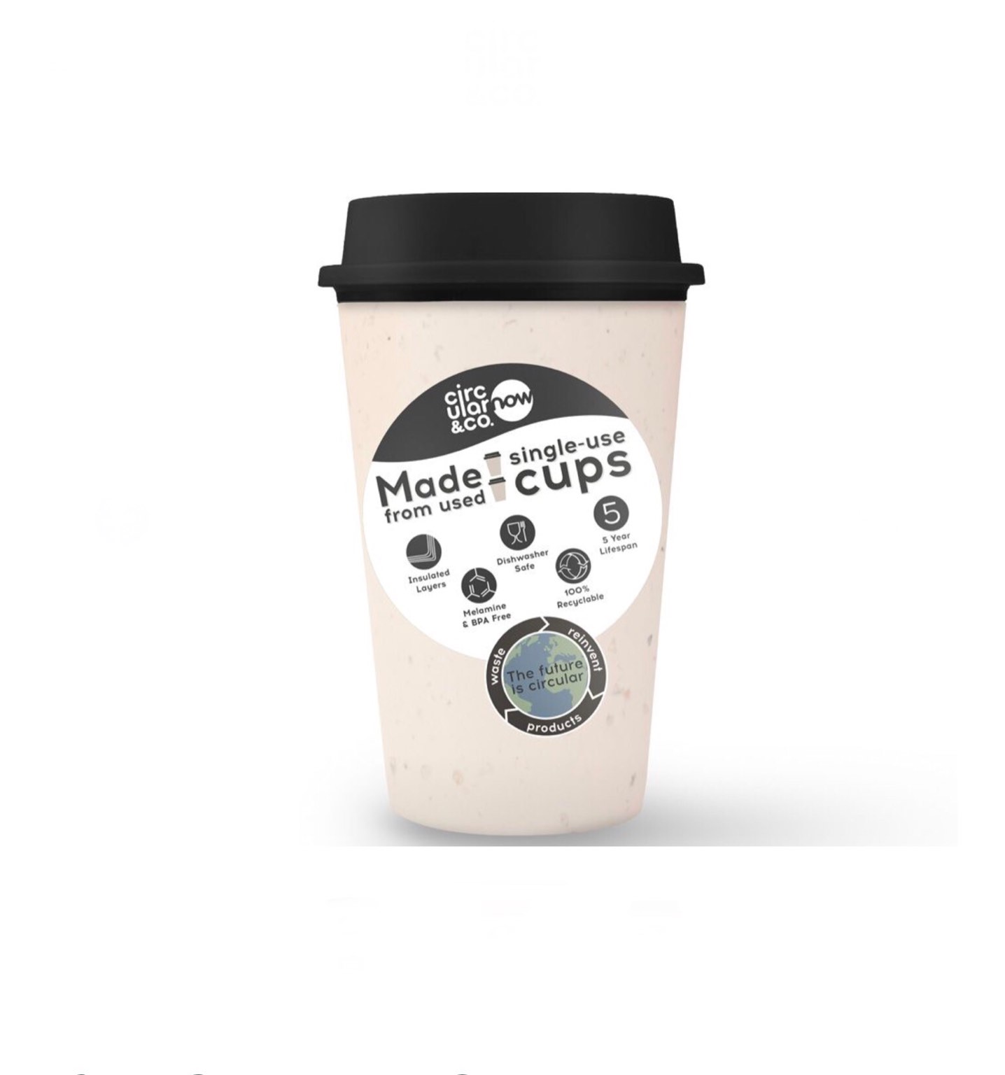 Circular & Co. 12 Oz NOW Cup, Reusable Coffee Cup - Black