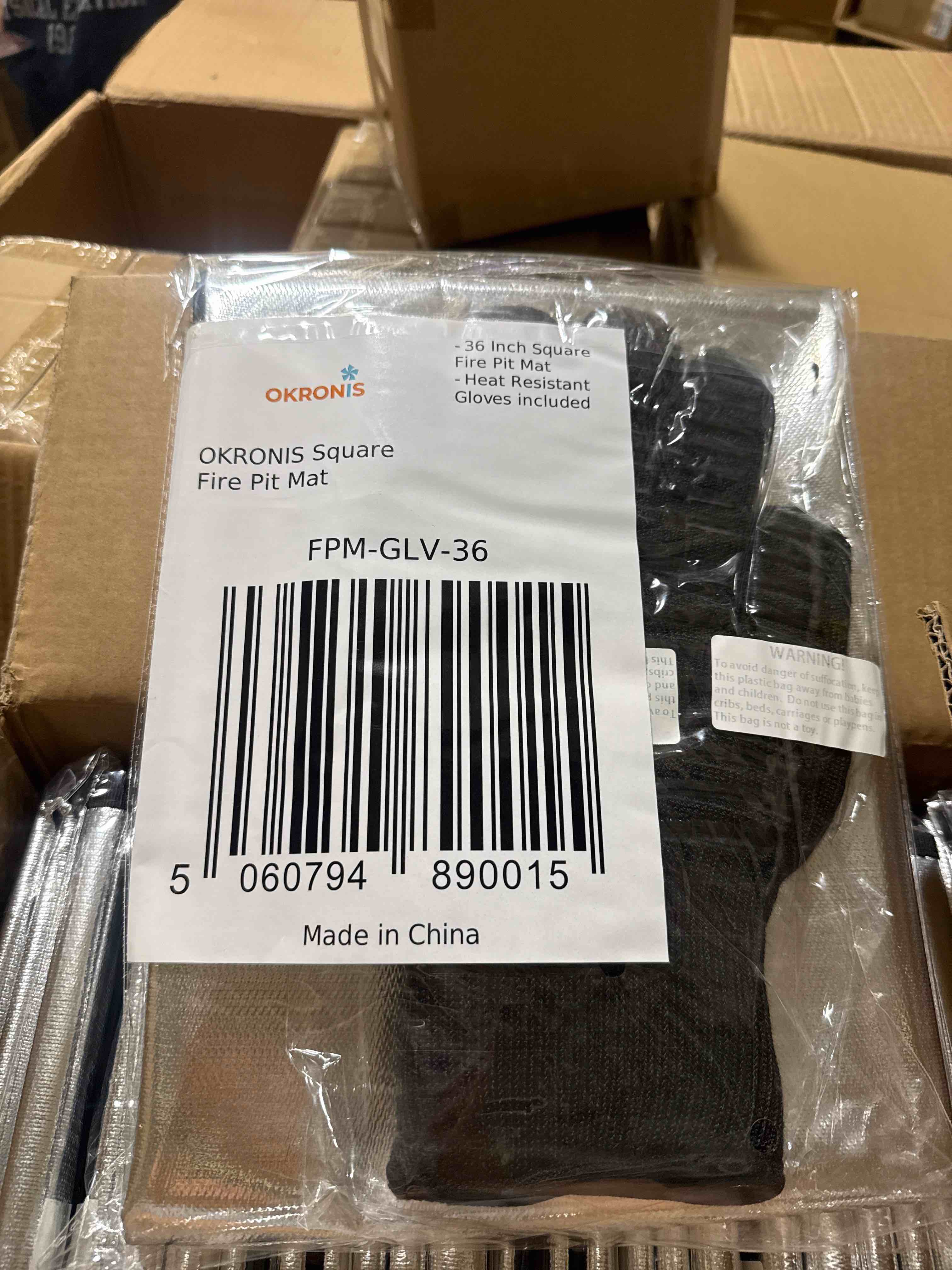 Condition photo showing Brand New for okronis square fire pit matt 36 inch heat resistant gloves included