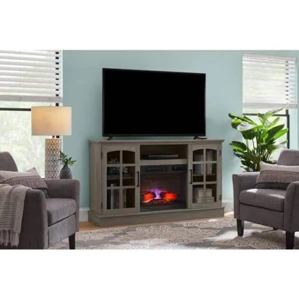 Hazeltine 60 in. W Freestanding Media Console Electric Fireplace TV Stand in Crete Oak