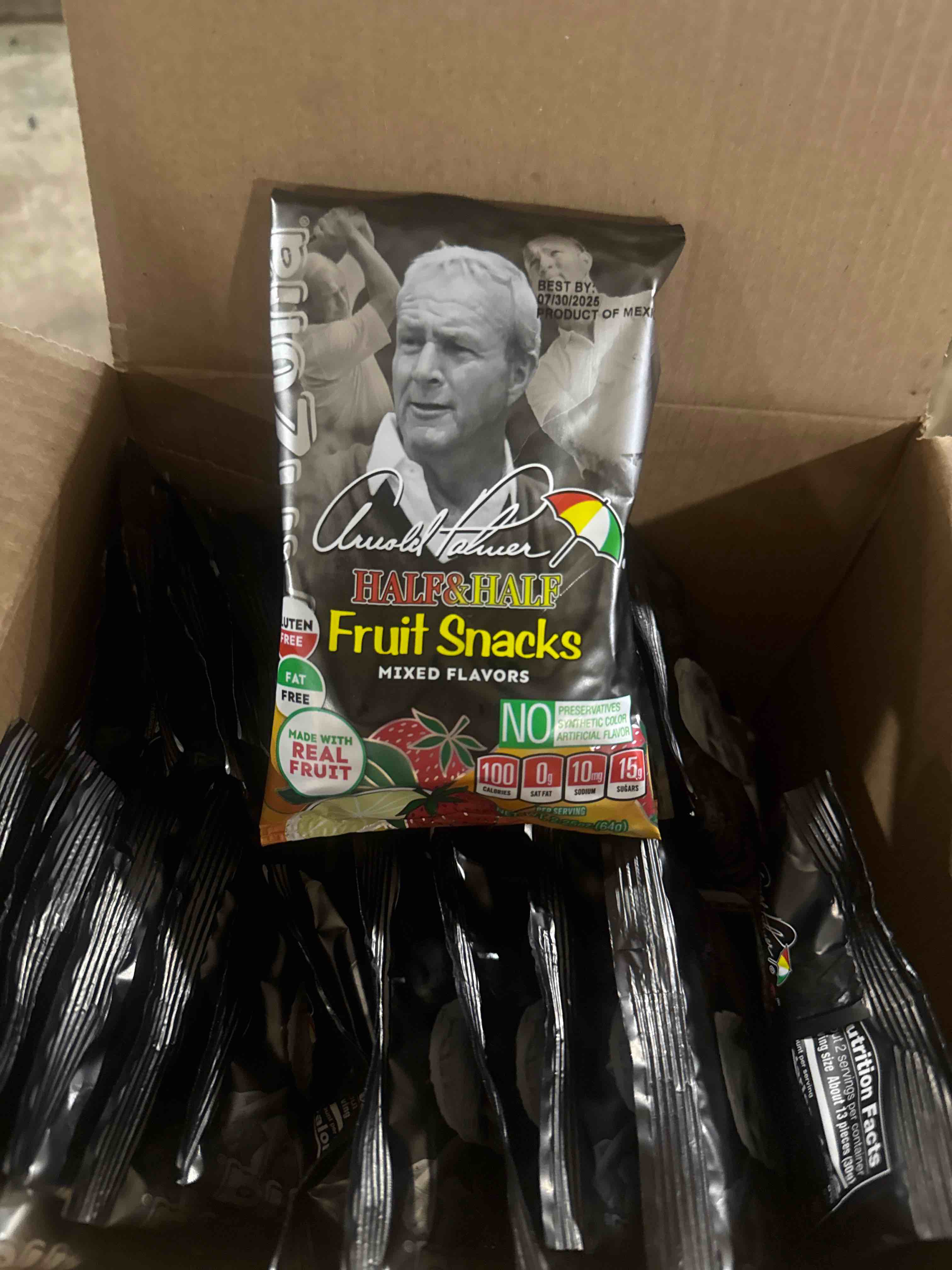 Condition photo showing New/Like New for pack of 24 arizona fruit snacks, arnold palmer gluten free gummy chews, 2.25 ounce individual single serve bags bb 7.30.2025