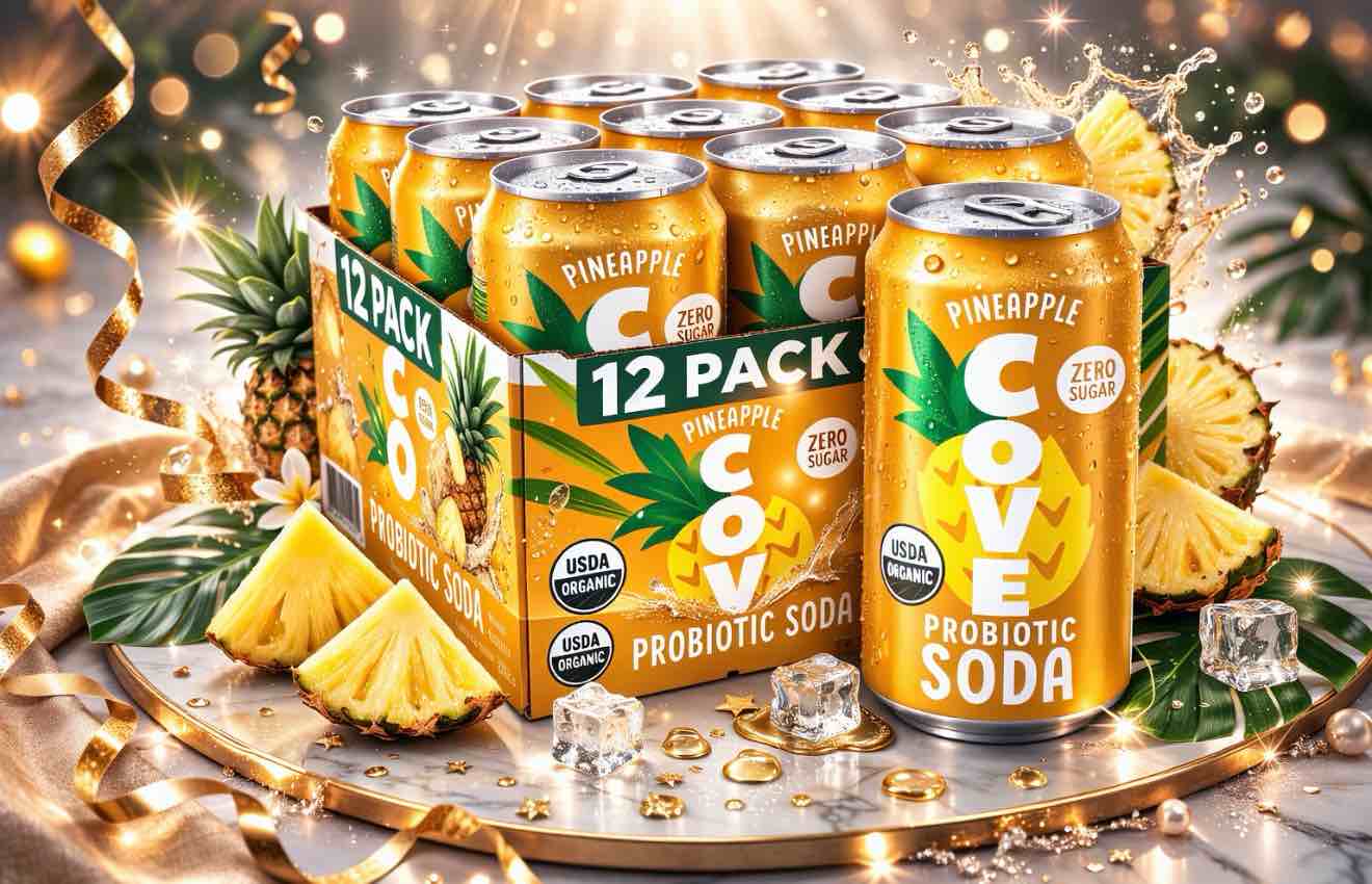 Cove Zero Sugar Probiotic Soda, Pineapple 12-oz 12pack 