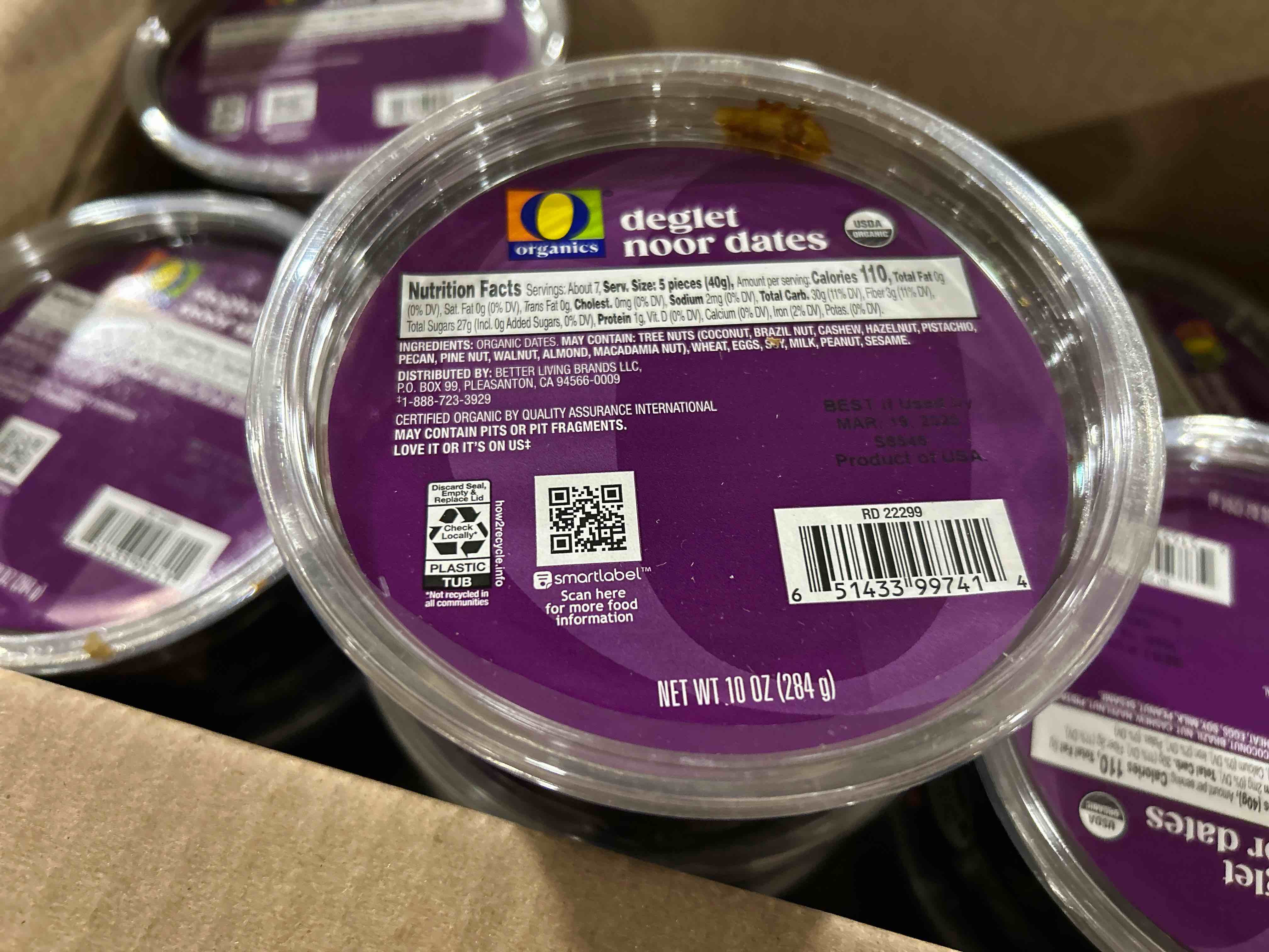 Condition photo showing Brand New for case of 12 best by march 19, 2026 10 ounce organic dates