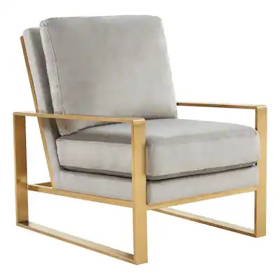 LeisureMod Jefferson Modern Design Accent Armchair With Gold Frame And Light Blue Cushions