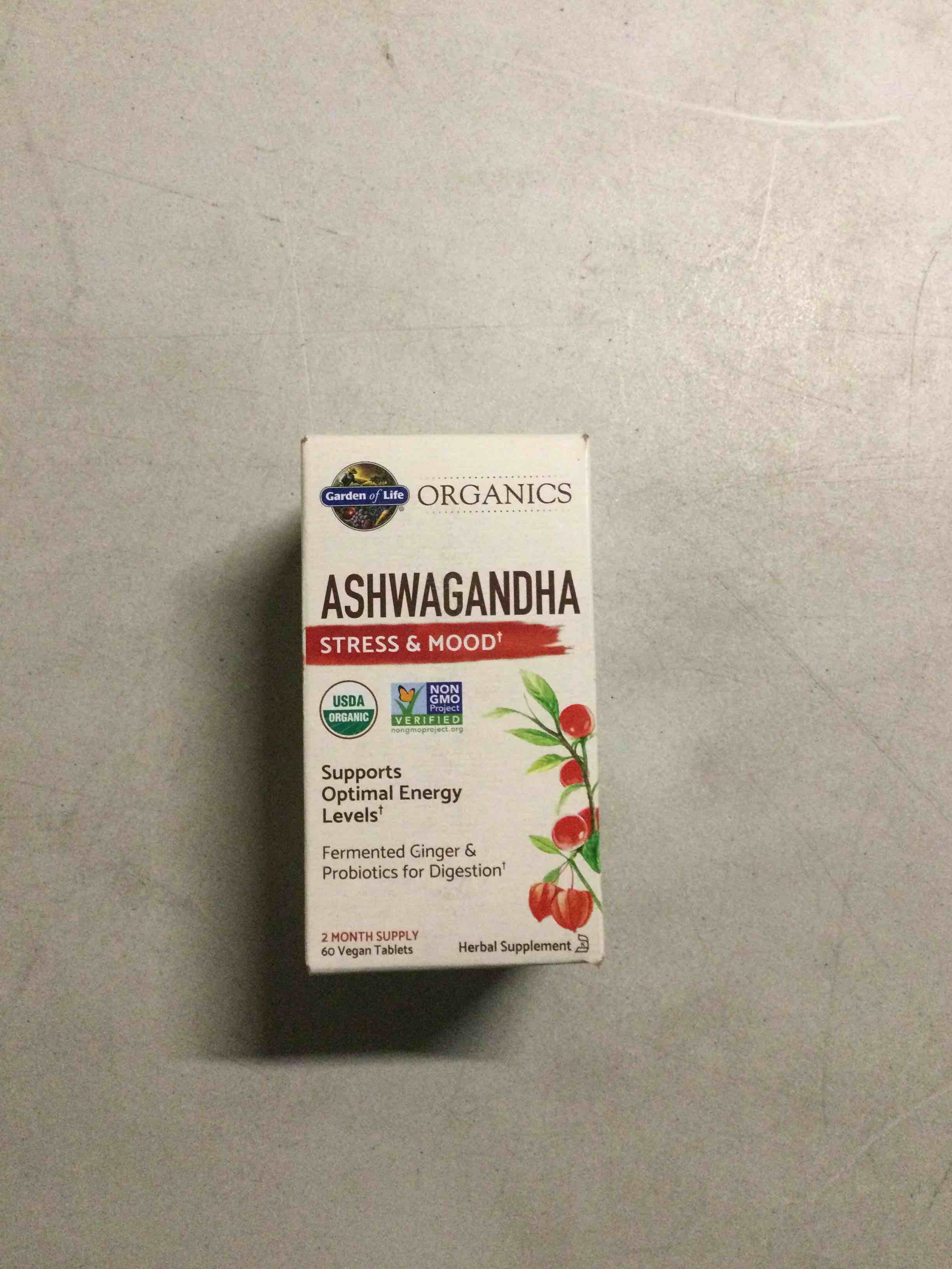 Condition photo showing New/Like New for MyKind Organics  Ashwagandha  Stress & Mood  60 Vegan Tablets  Garden of Life