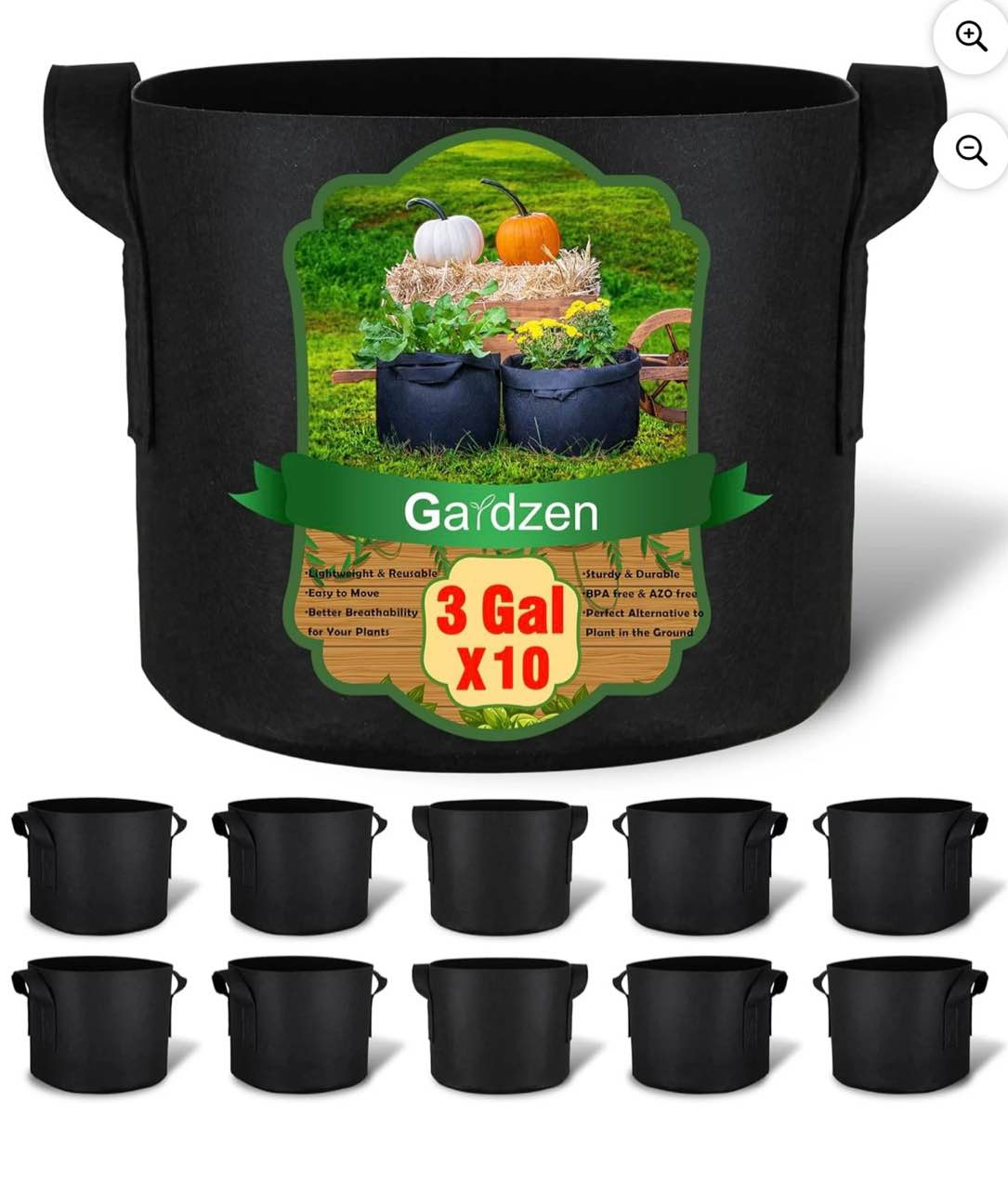 Pack of 10 G-Lite Fabric Pot 3 Gallon