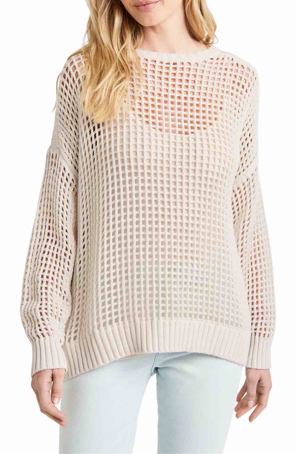 Salon Studio Beige Open Knit Long Sleeve Sweater - Size Large (Similar To Stock Photo) 