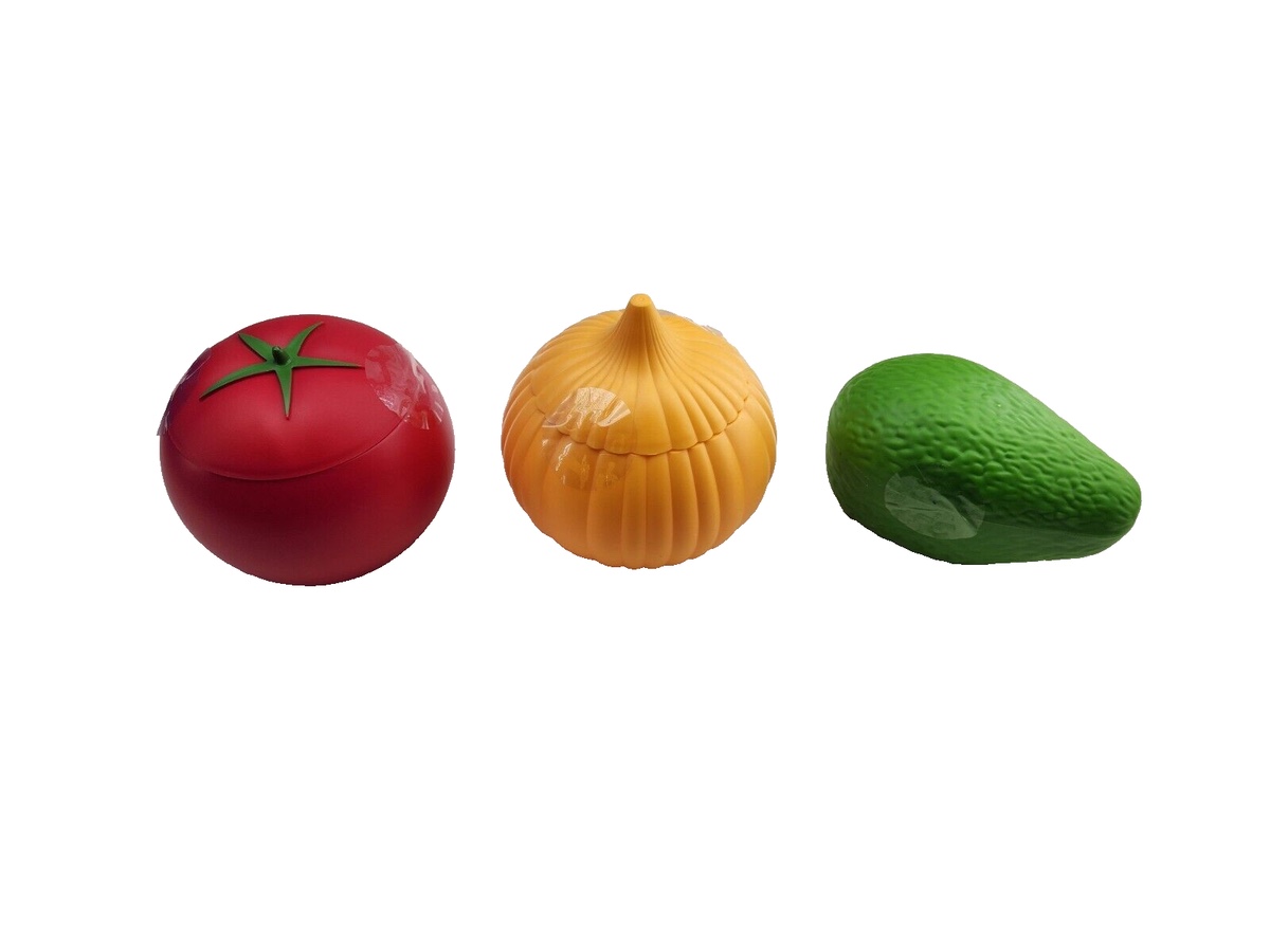 Set of 3 Reusable Vegetable Storage Container for Fridge Tomato/Avocado/Onion