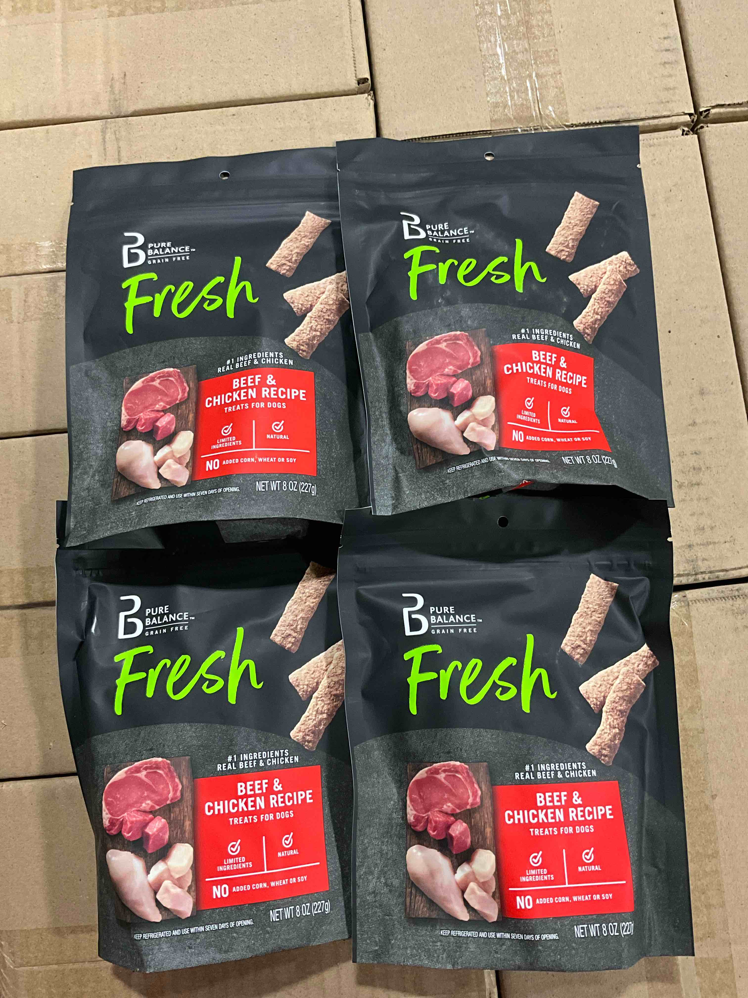 CASE OF 4 Pure Balance Fresh Beef & Chicken Recipe Treats for Dogs 