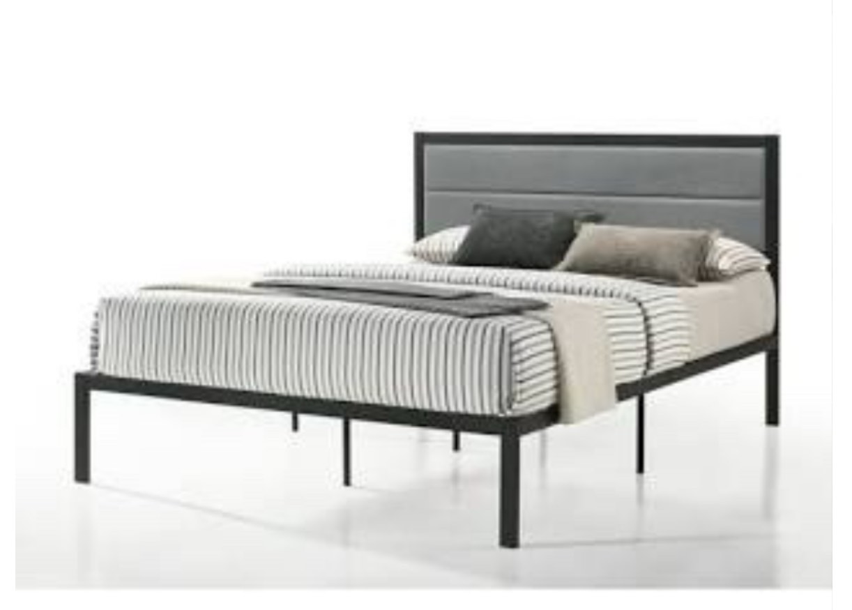 BRAND NEW COMPLETE Belle Isle Furniture Highland Bed Grey/Black Full Metal Platform Bed with Storage