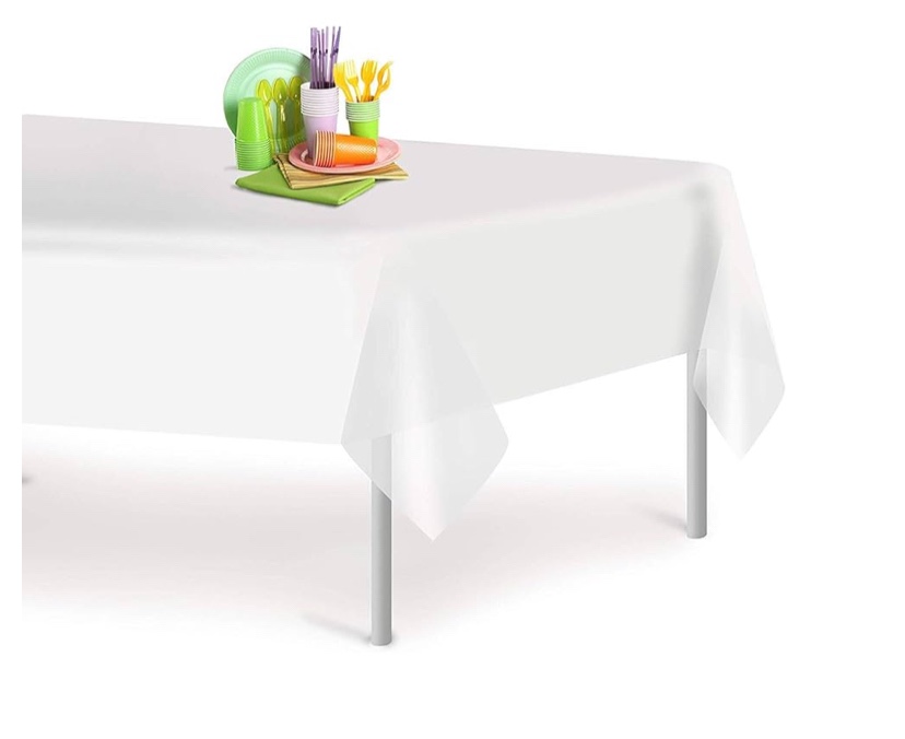(1) Heavy Duty Reusable Plastic Table Cover Tablecloths Rectangular Size 108" x 54" (white) 