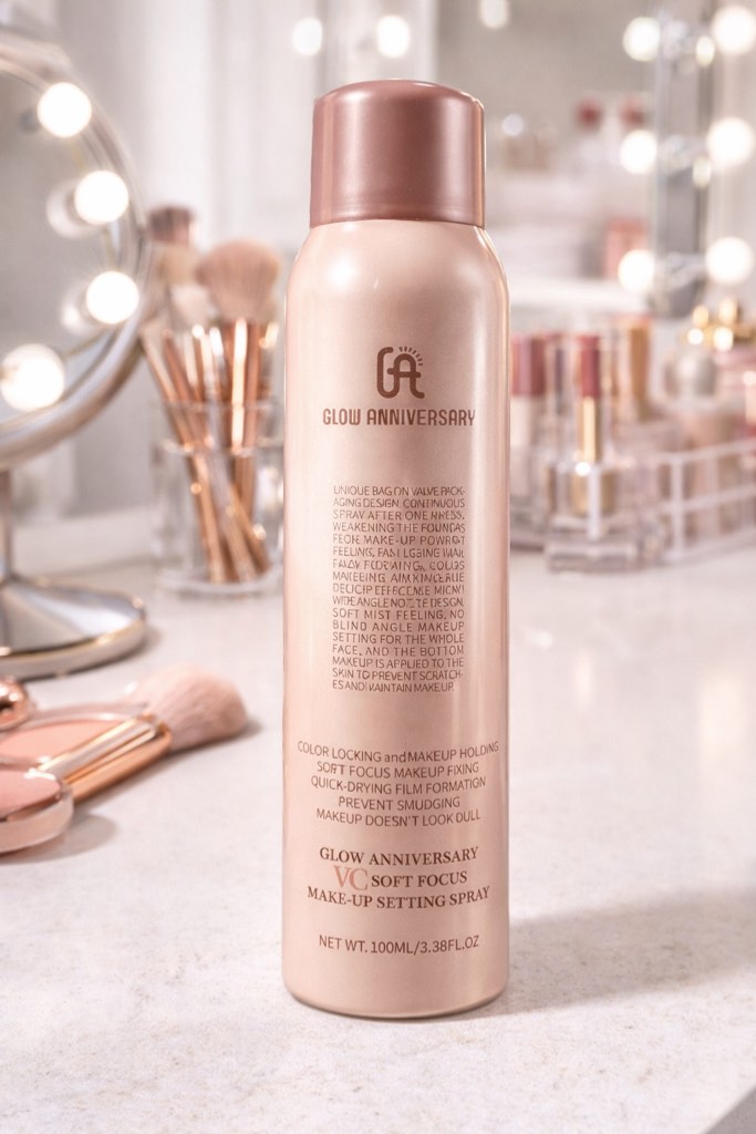Glow Anniversary make up setting spray 3.38 oz  , color locking and makeup holding soft focus, quick drying setting spray