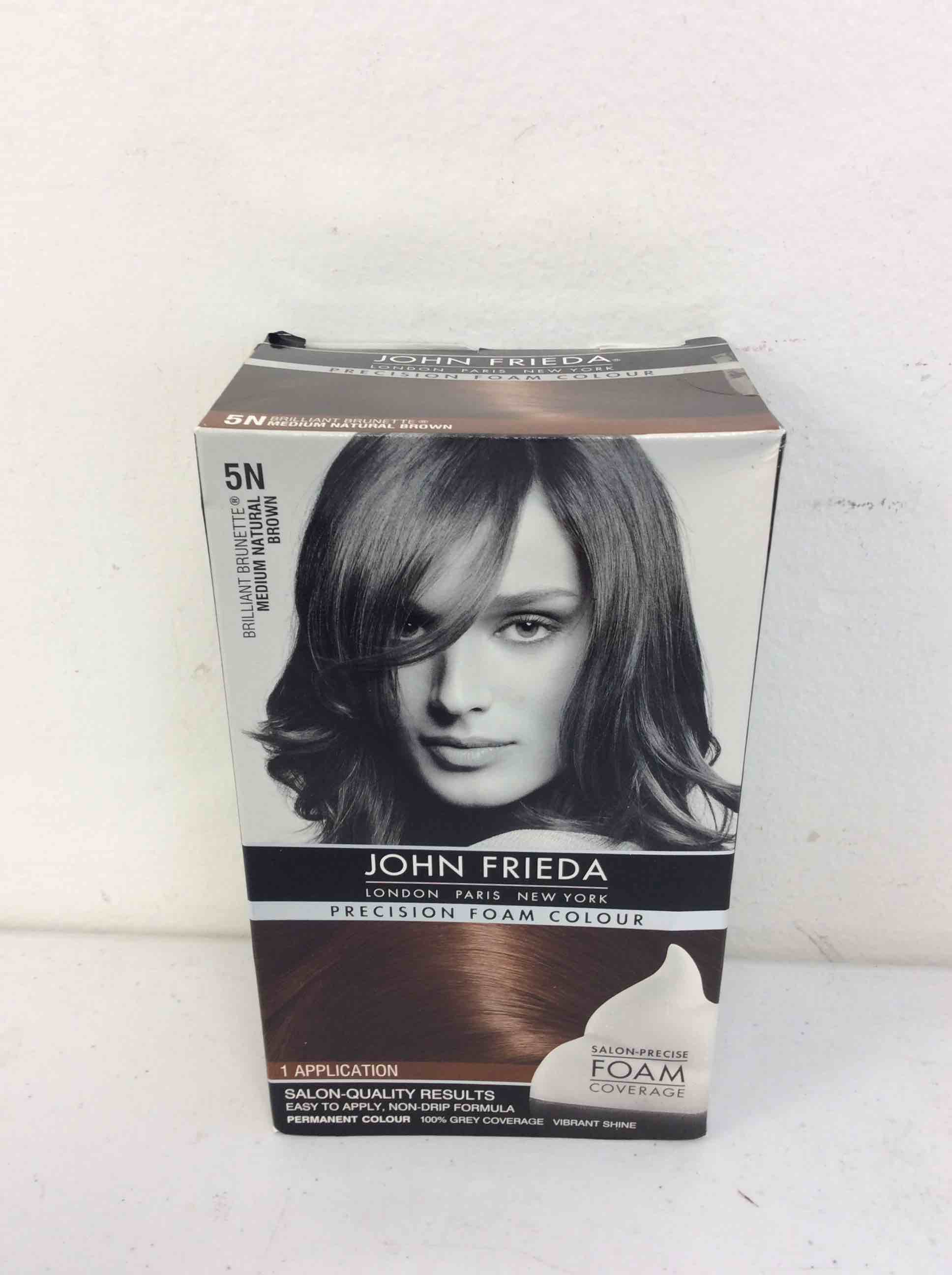 Condition photo showing New/Like New for john frieda precision foam colour medium natural brown 5n, 1 application | full gray coverage, anti-fade color, natural brown tone, deep saturation, easy foam application