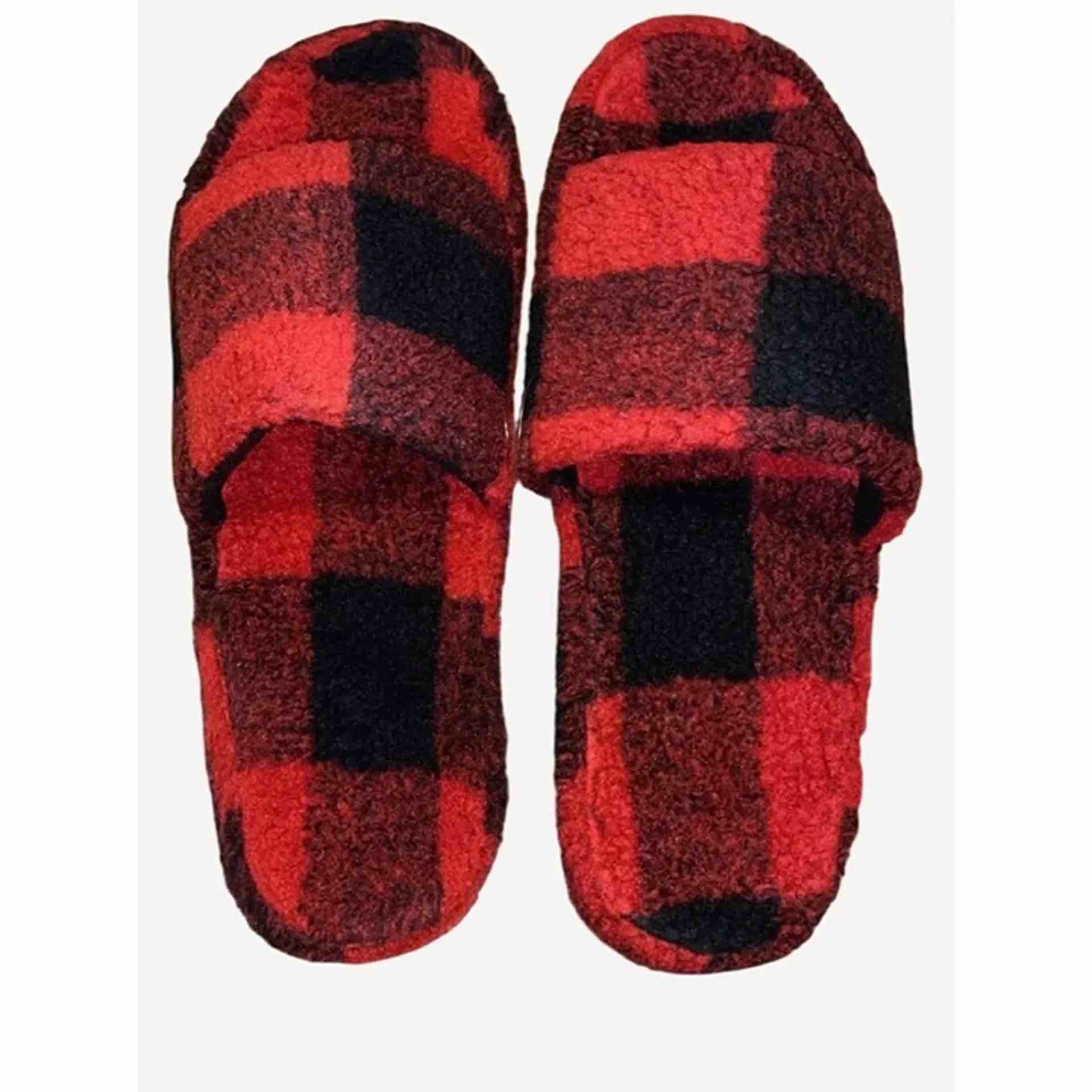 Izod Mens Size 11/12 Red & Black Fleece Slippers, Open Toe With Durable Soles Id