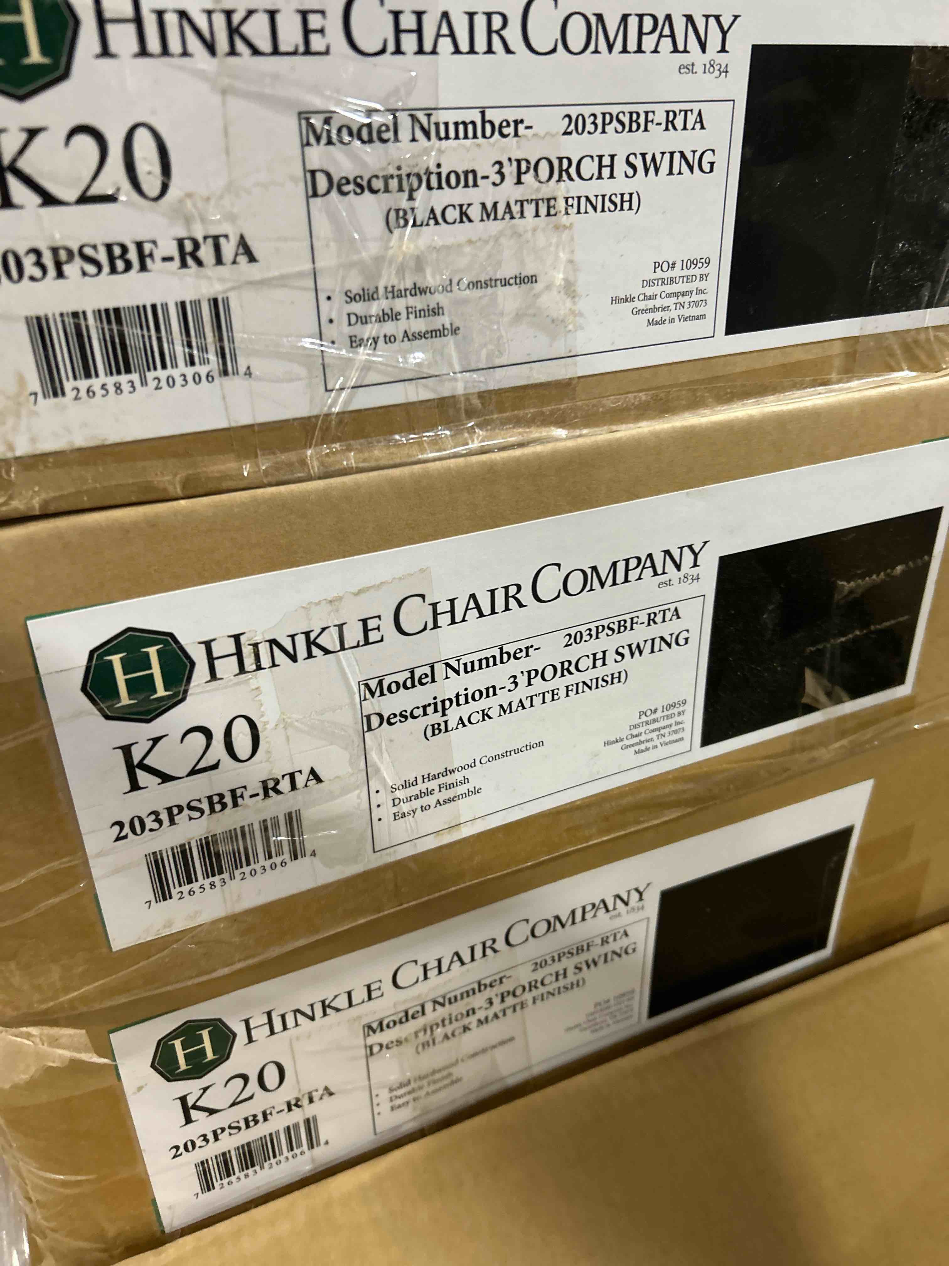 Condition photo showing Brand New for hinkle chair company 3’ porch swing black 
