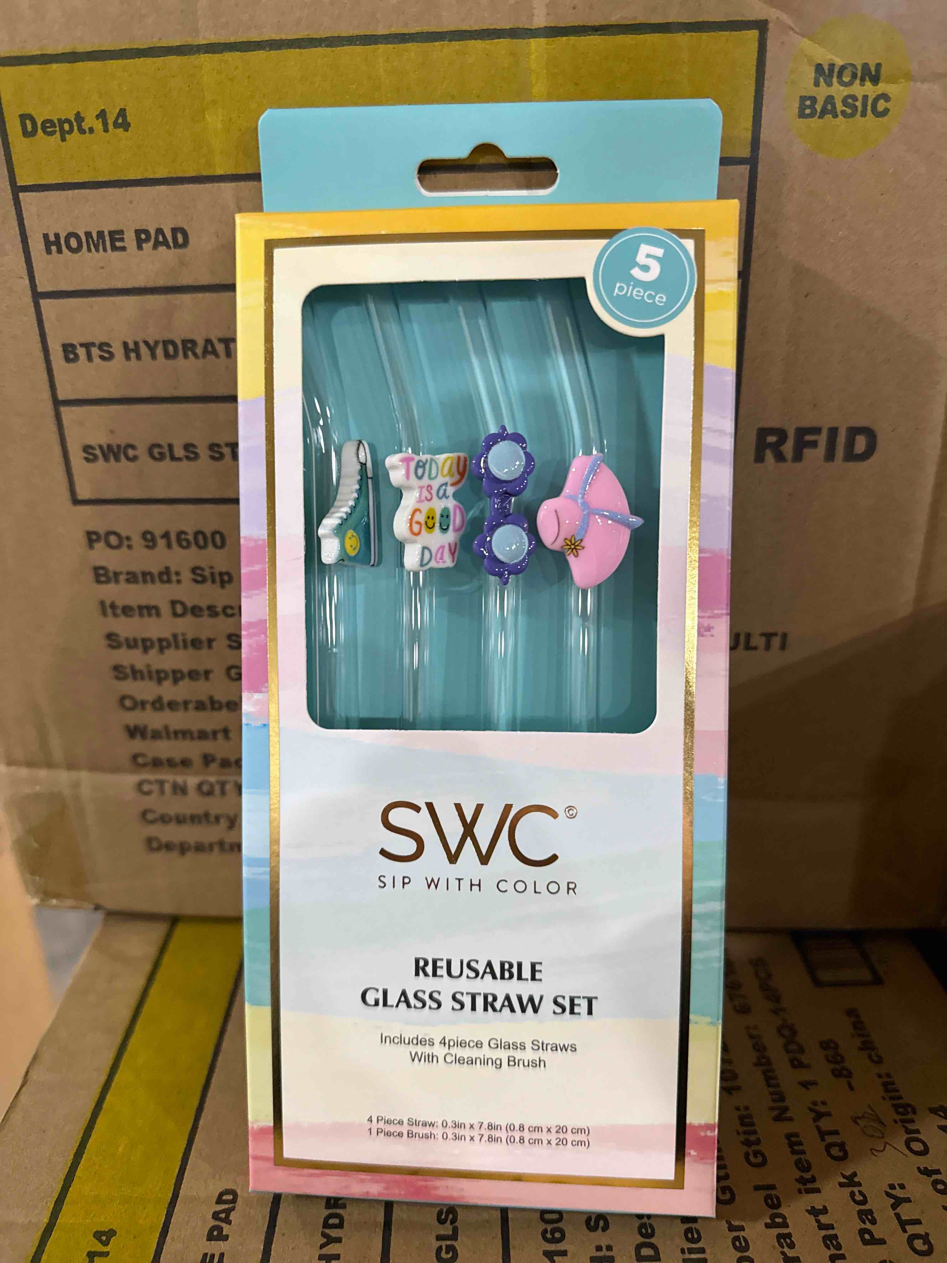 sip with color, reusable glass straw set includes four glass straws, and Cleaning brush