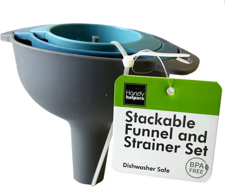 Stackable funnel and strainer 