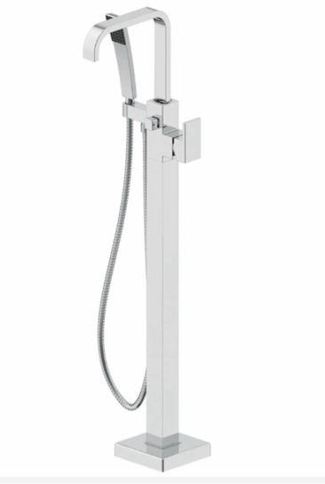 Single Handle Freestanding Tub Faucet with Hand Shower in Brushed Nickel