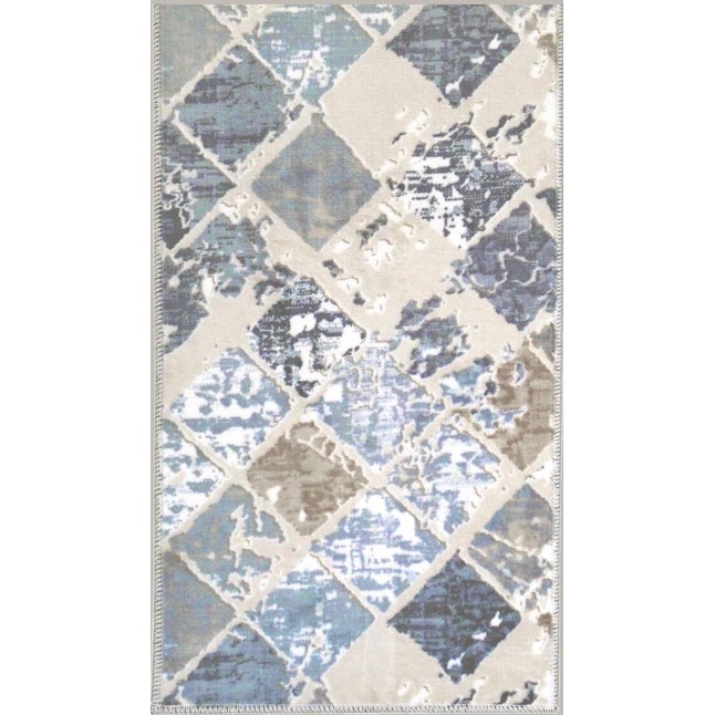 MSRUGS Newruz Collection Navy Gray 26 in. x 45 in. Polypropylene Bath Rug, Blue