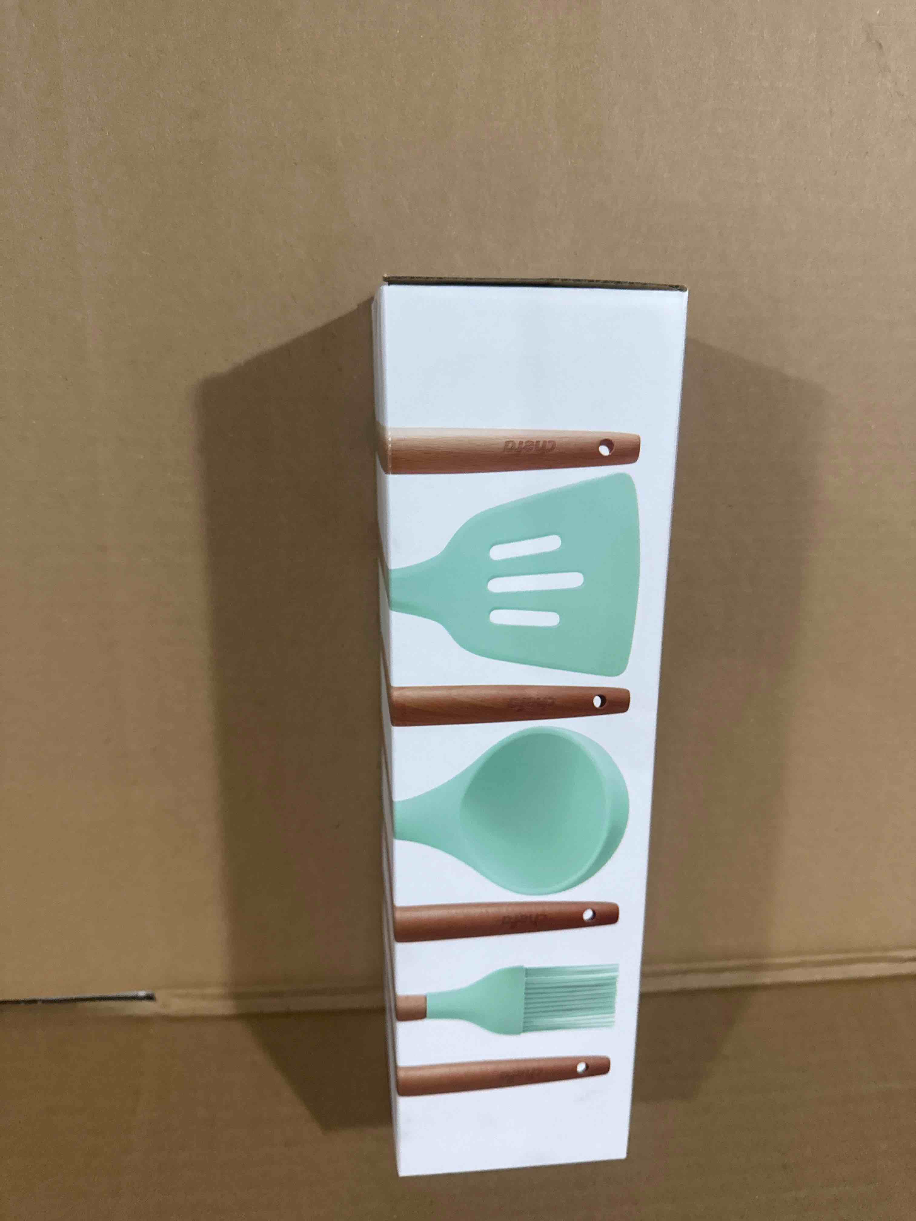 Condition photo showing New/Like New for silicone cooking utensils 7pc | wooden handle non-stick cookware heat resistant mint