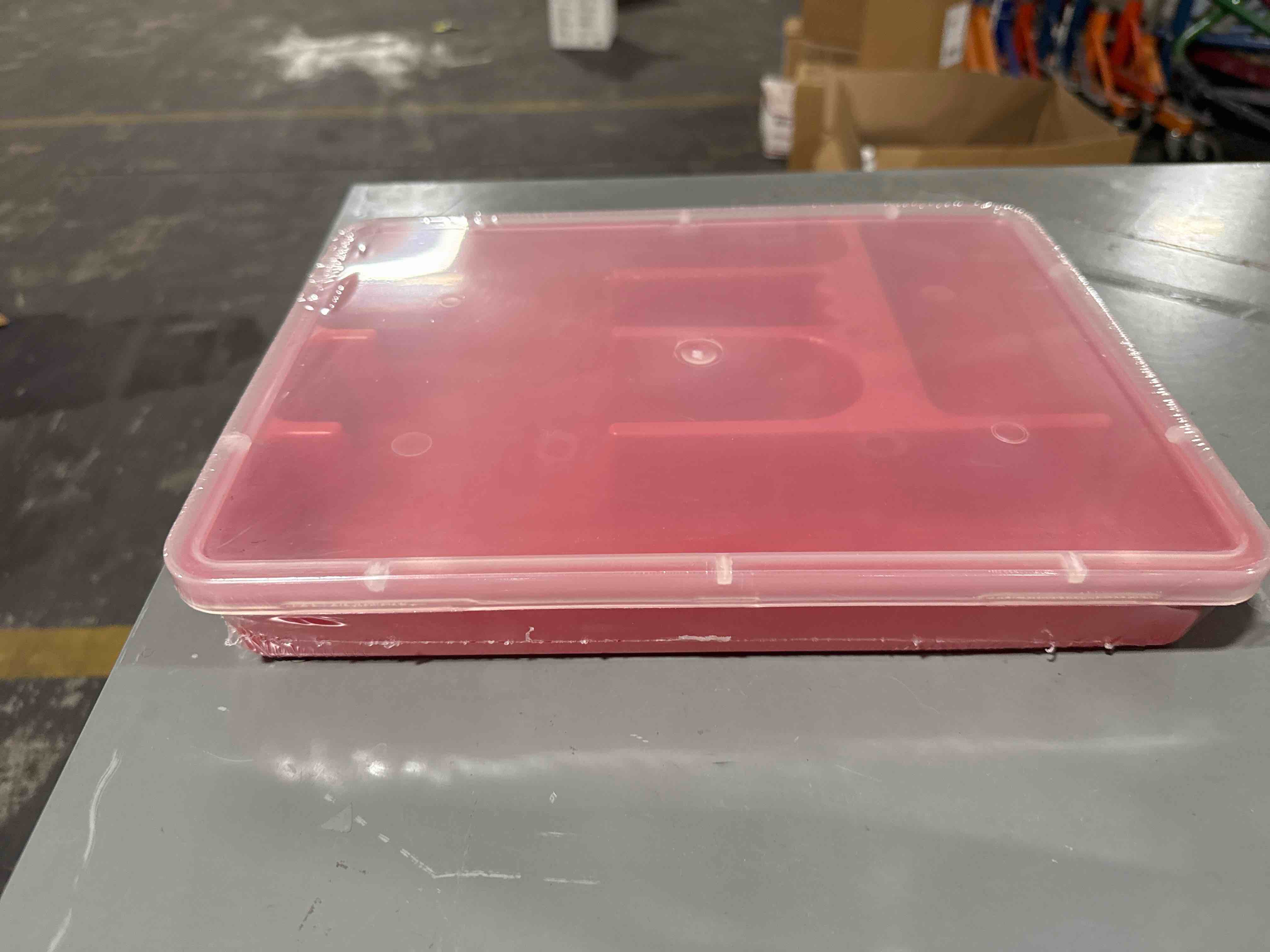 Red base flatware tray with lid