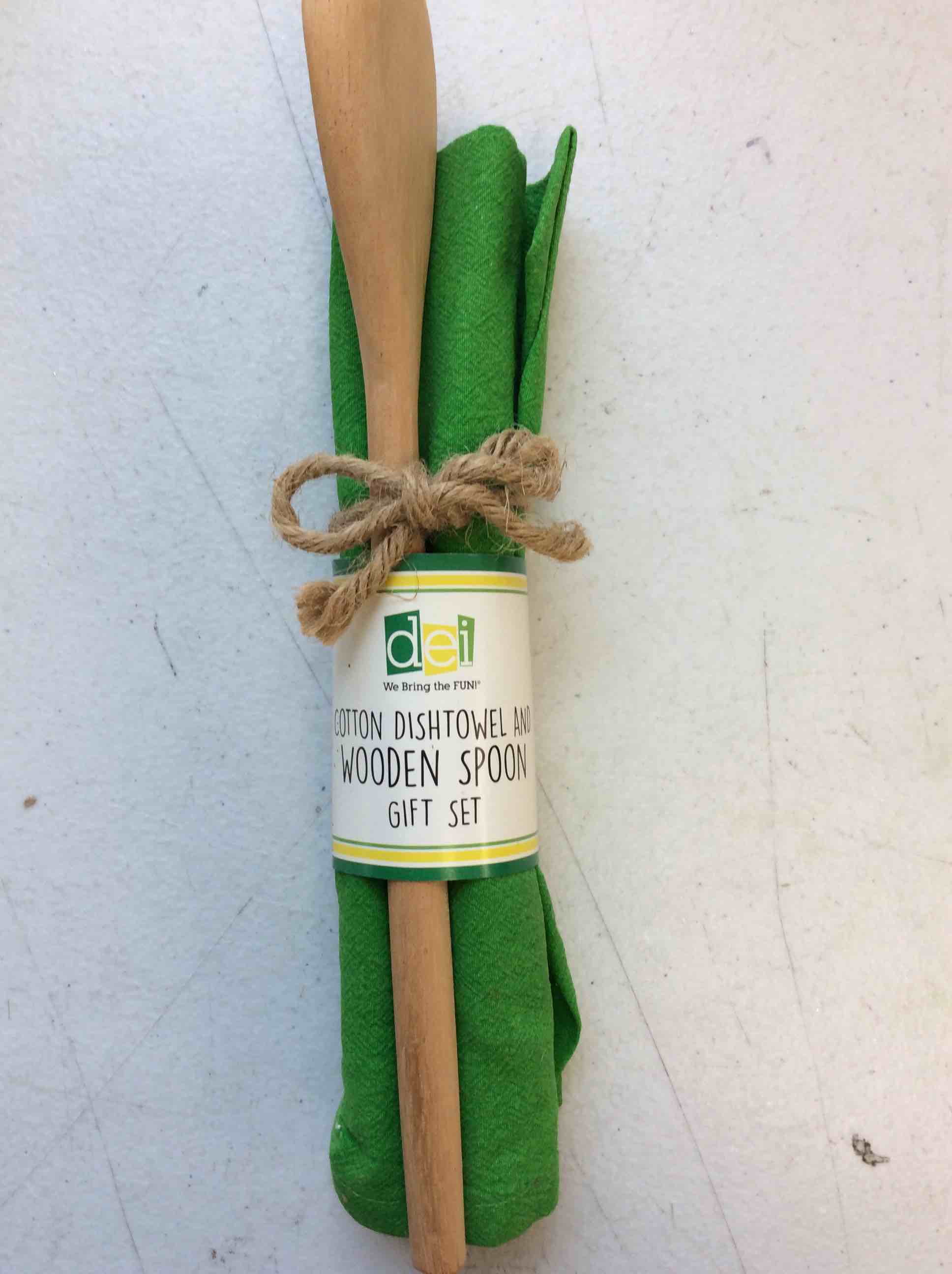 Condition photo showing New/Like New for demi we bring the fun cotton dishtowel and wooden spoon gift set colors
