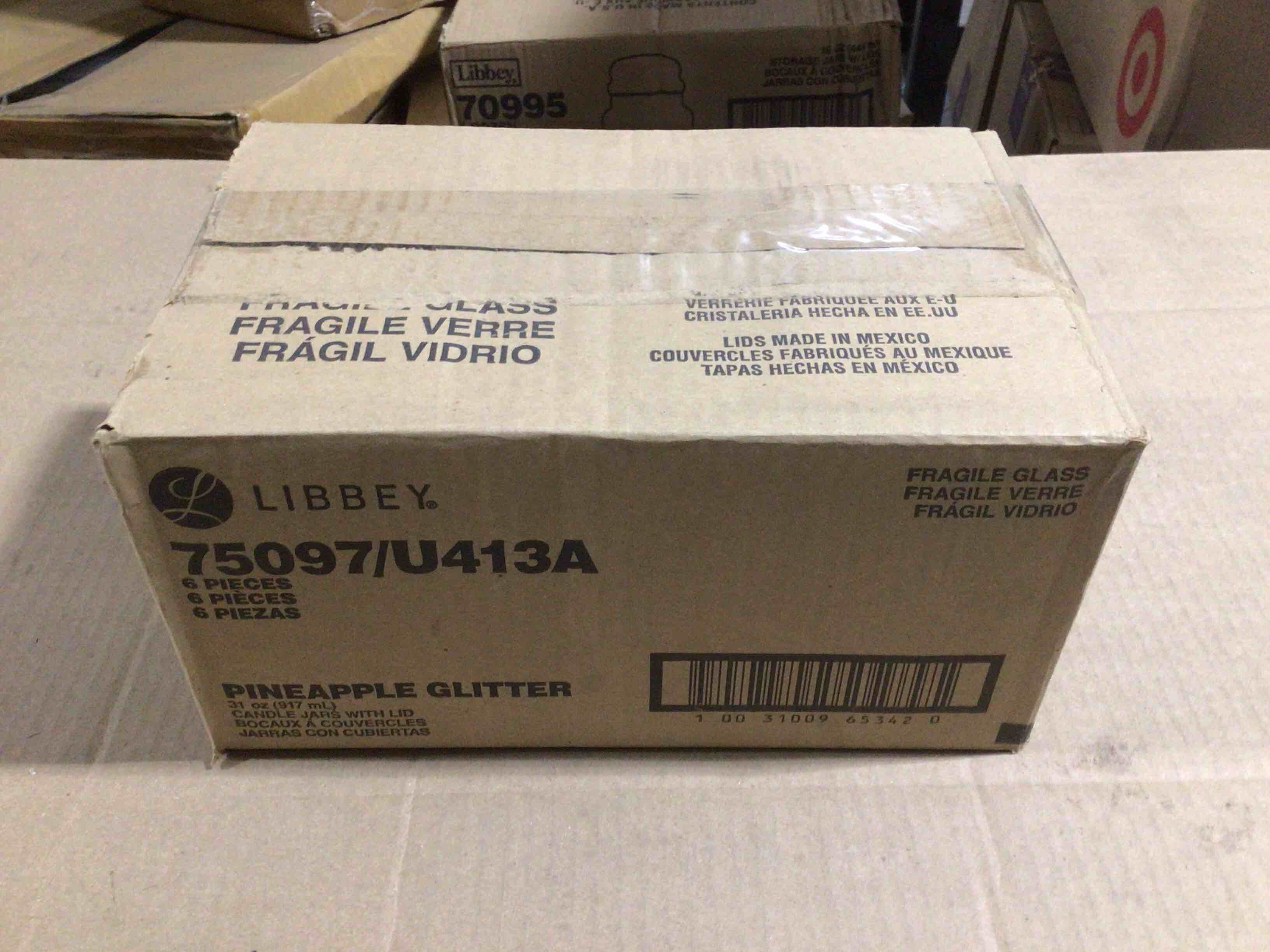 Case of 6 Libbey 31 Ounce Pineapple Glitter Candle Lars with Lids