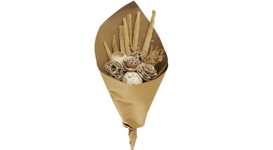 Brown Dried Plant Cattail Handmade Floral Wheat Grass Bouquet Home Decor Natural Foliage with Deco Ball Accents, 8\" x 7\" x 23\"