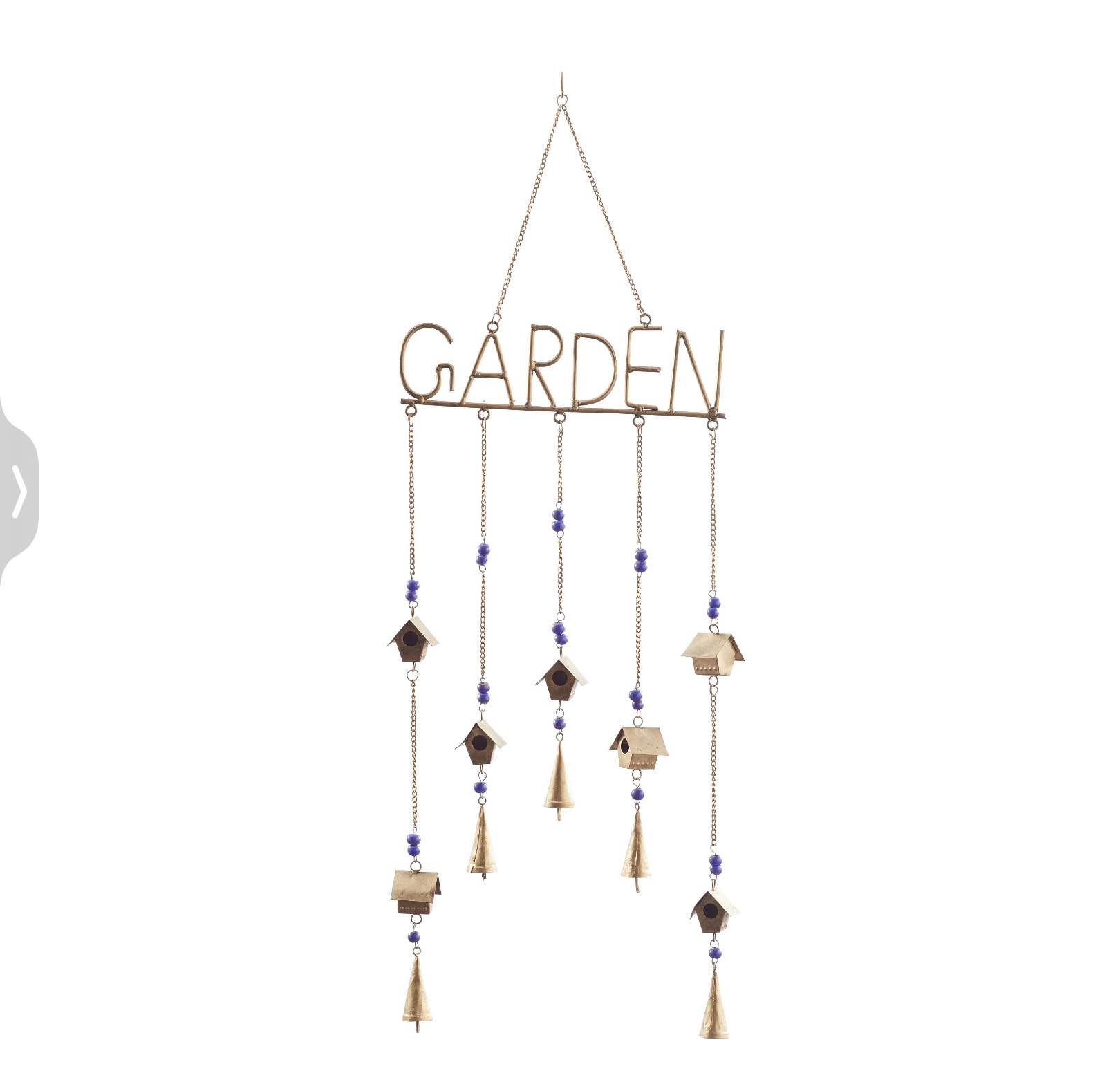 PACK OF 12 Brass Metal Geometric Indoor Outdoor Garden Windchime with Glass Beads and Bells, 13" x 0" x 3