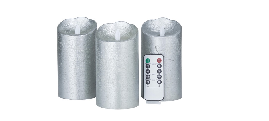 Silver Wax  Indoor Outdoor Flameless Candle with Remote Control, Set of 3 3\"W, 6\"H