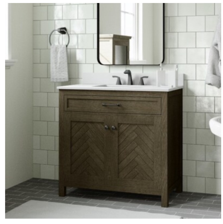 allen + roth Sullivan 36-in Light Brown Undermount Single Sink Bathroom Vanity with White Engineered Stone Top