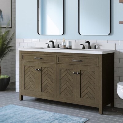 Allen & Roth Sullivan 60” vanity with top in brown finish 