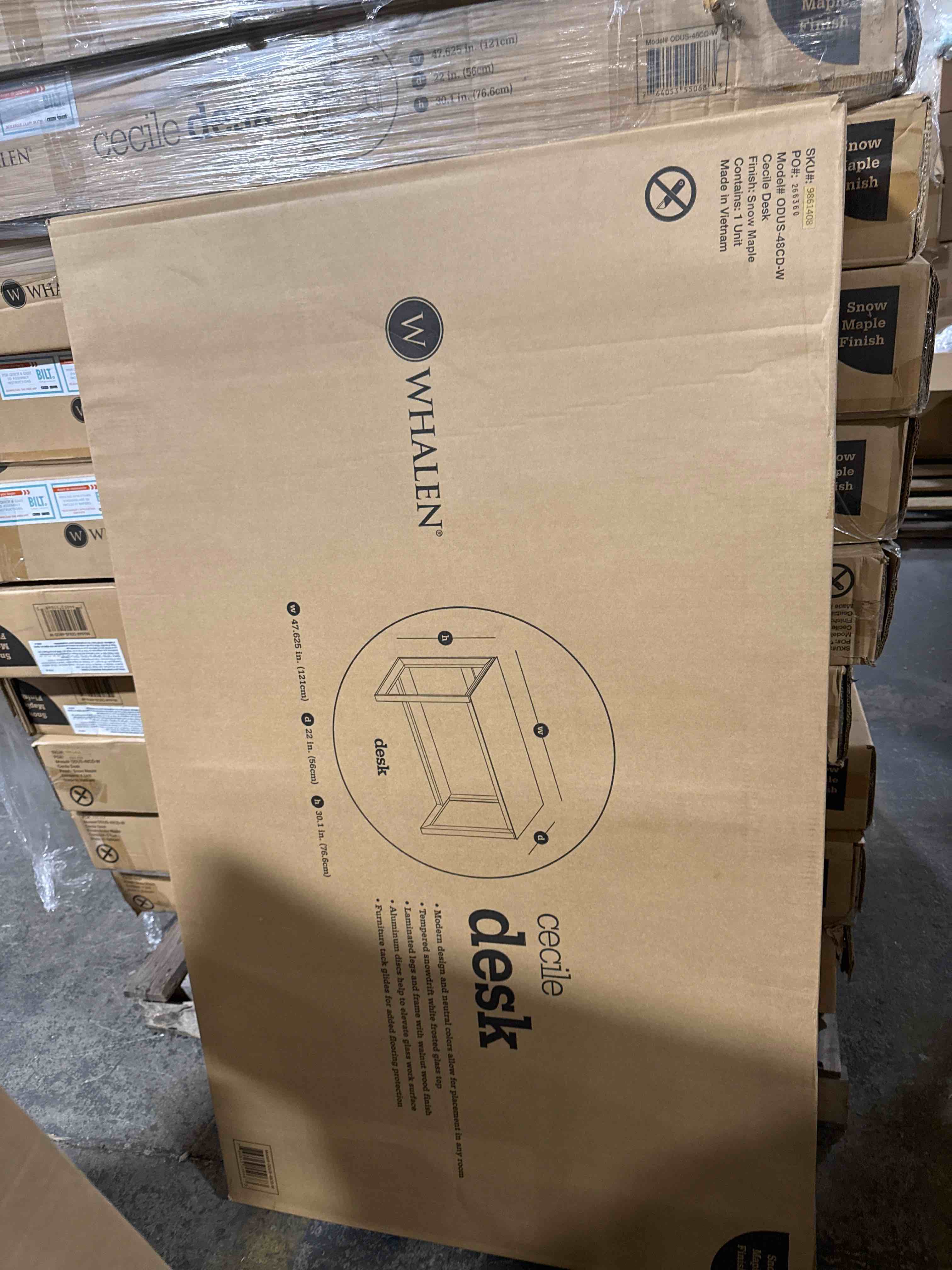 Condition photo showing Brand New for Whalen Cecile 48"W Writing Desk, Snowdrift White/White Oak