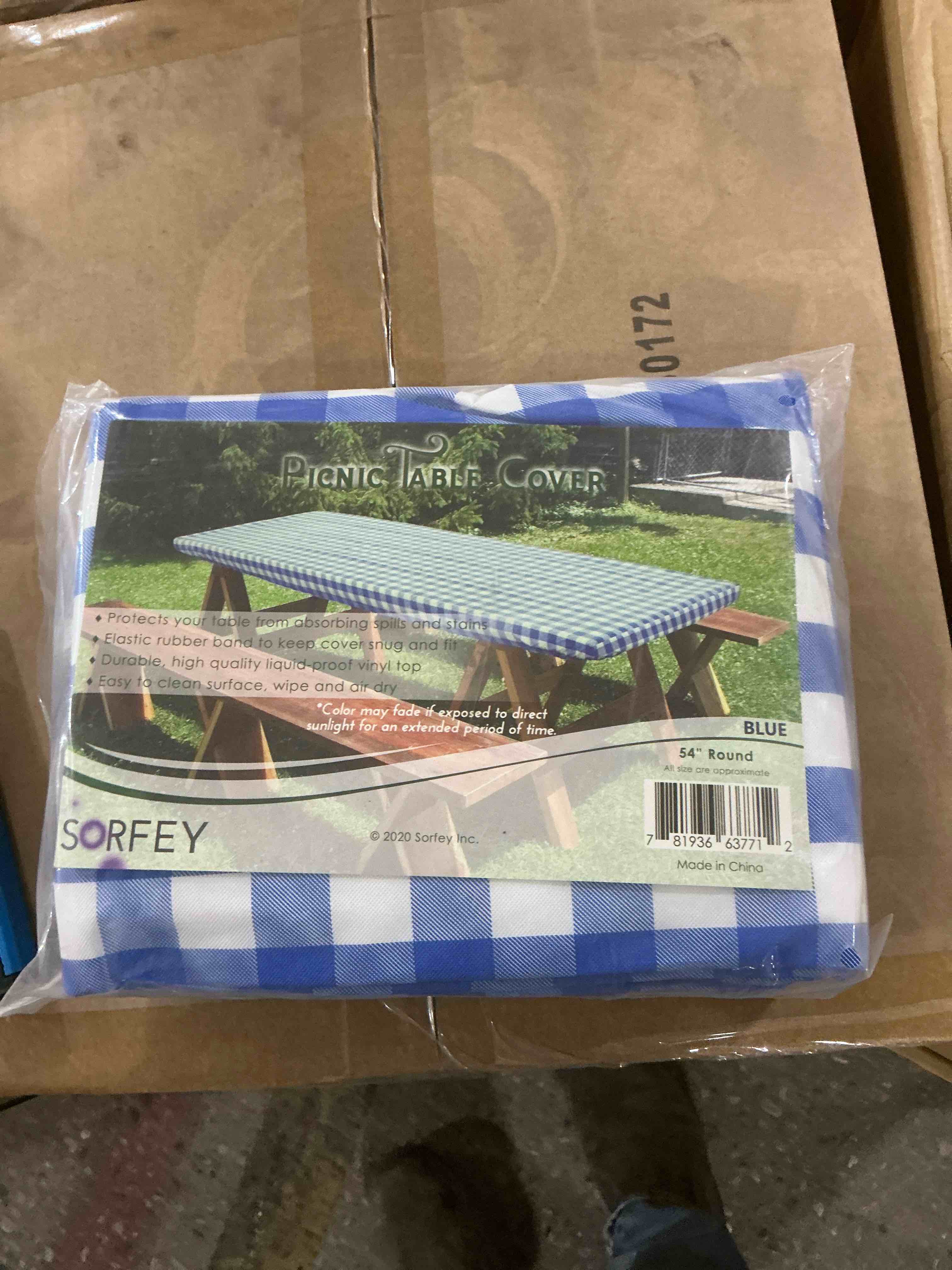 Sorfey Round Picnic Table Cover Checkered Fitted Tablecloth  Blu 54  x 54
