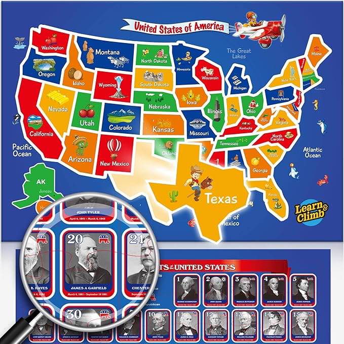 Magnetic USA Map & President Puzzles for Kids