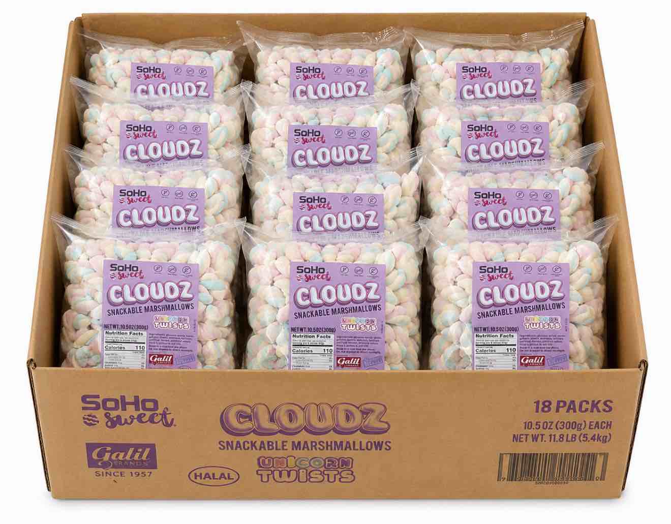 Soho Sweet Cloudz Snackable Marshmallows Unicorn Twists 10.5oz - Bid per 10oz Bag 