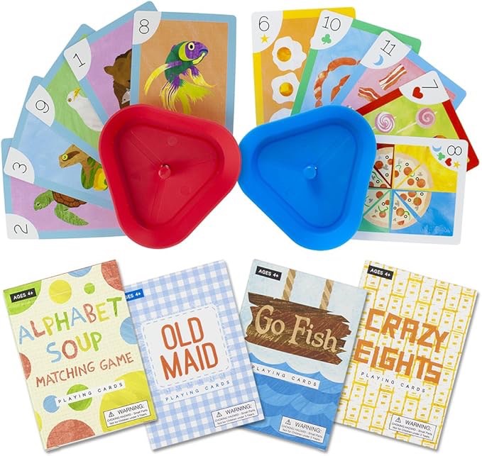 Imagination Generation Set of 4 Classic Children's Card Games with 2 Hands-Free Playing Card Holders