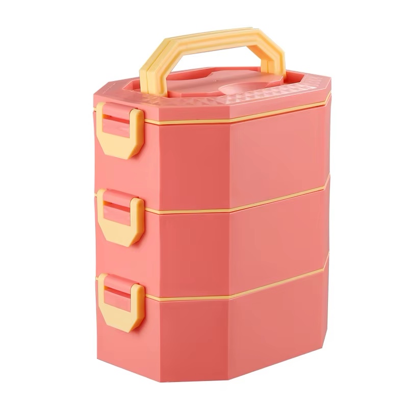 Lunch Box for Women Men Stainless Steel Built-in Lunch Bucket Creative Cute Octagonal Multi-layer Lunch Box Storage Box with Handle 2 Lock Leakproof Large Lunch Box Students Commuting to Work Bento Box Bento Box Easy Wash Shockproof Portable Pink 