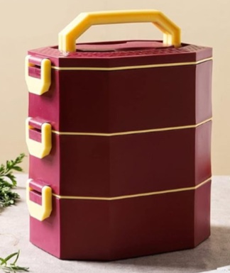 Lunch Box for Women Men Stainless Steel Built-in Lunch Bucket Creative Cute Octagonal Multi-layer Lunch Box Storage Box with Handle 2 Lock Leakproof Large Lunch Box Students Commuting to Work Bento Box Bento Box Easy Wash Shockproof Portable Wine Red