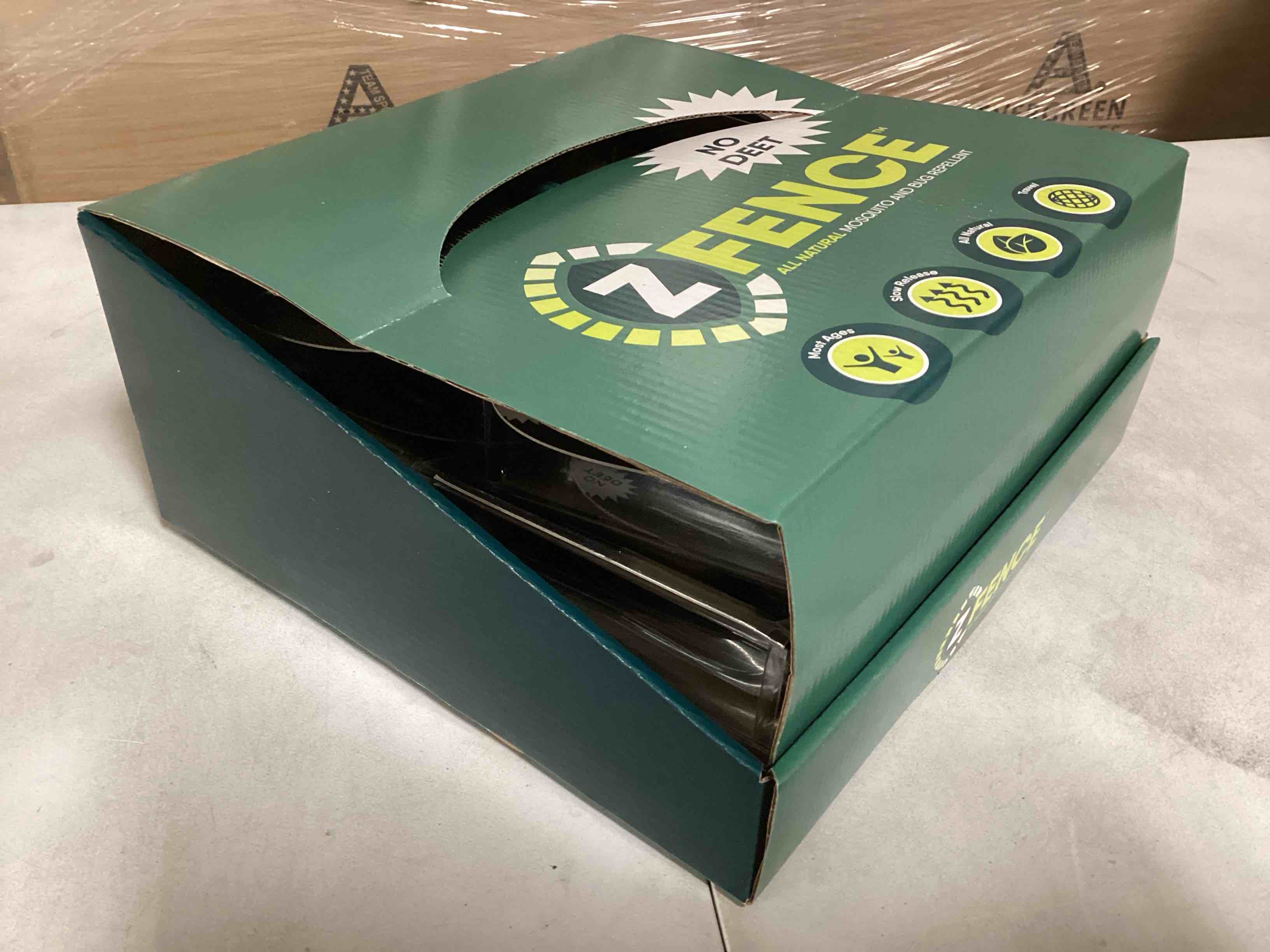 Condition photo showing Brand New for case of 12 green bay packers z-band wristband, z-fence all natural mosquito and bug repellent 