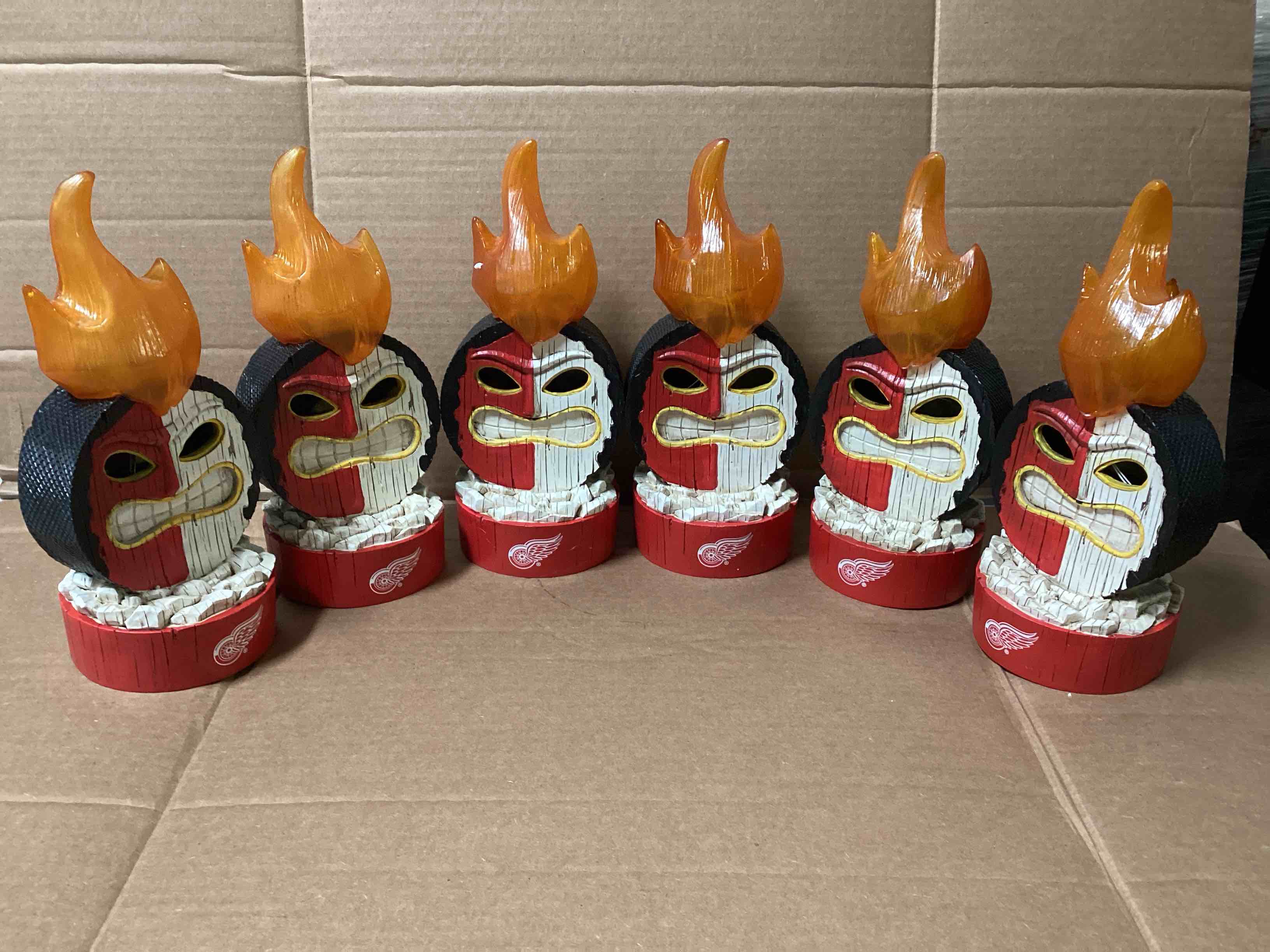 Case of 6 Detroit Red Wings Lit LED Team Tiki Totem, Outdoor Safe Garden Statue
