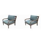 Lakewood Light Brown Stationary Teak Outdoor Lounge Chair with CushionGuard Plus Willow Green Cushions (2-Pack)