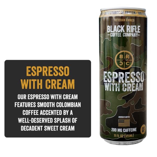 Black Rifle Coffee Company Iced Espresso with Cream Ready to Drink for Instant Energy 11oz Can (BB 03/24)