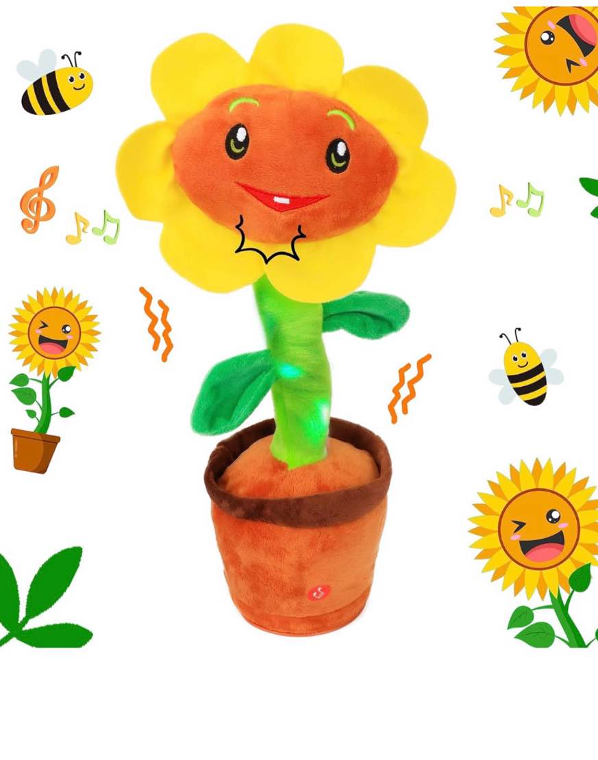 Easfan Singing Dancing Sunflower Talking Toy Electric Musical Plush Repeat What You Say Funny Speaking Interactive Toy Birthday for Kids, 14’’