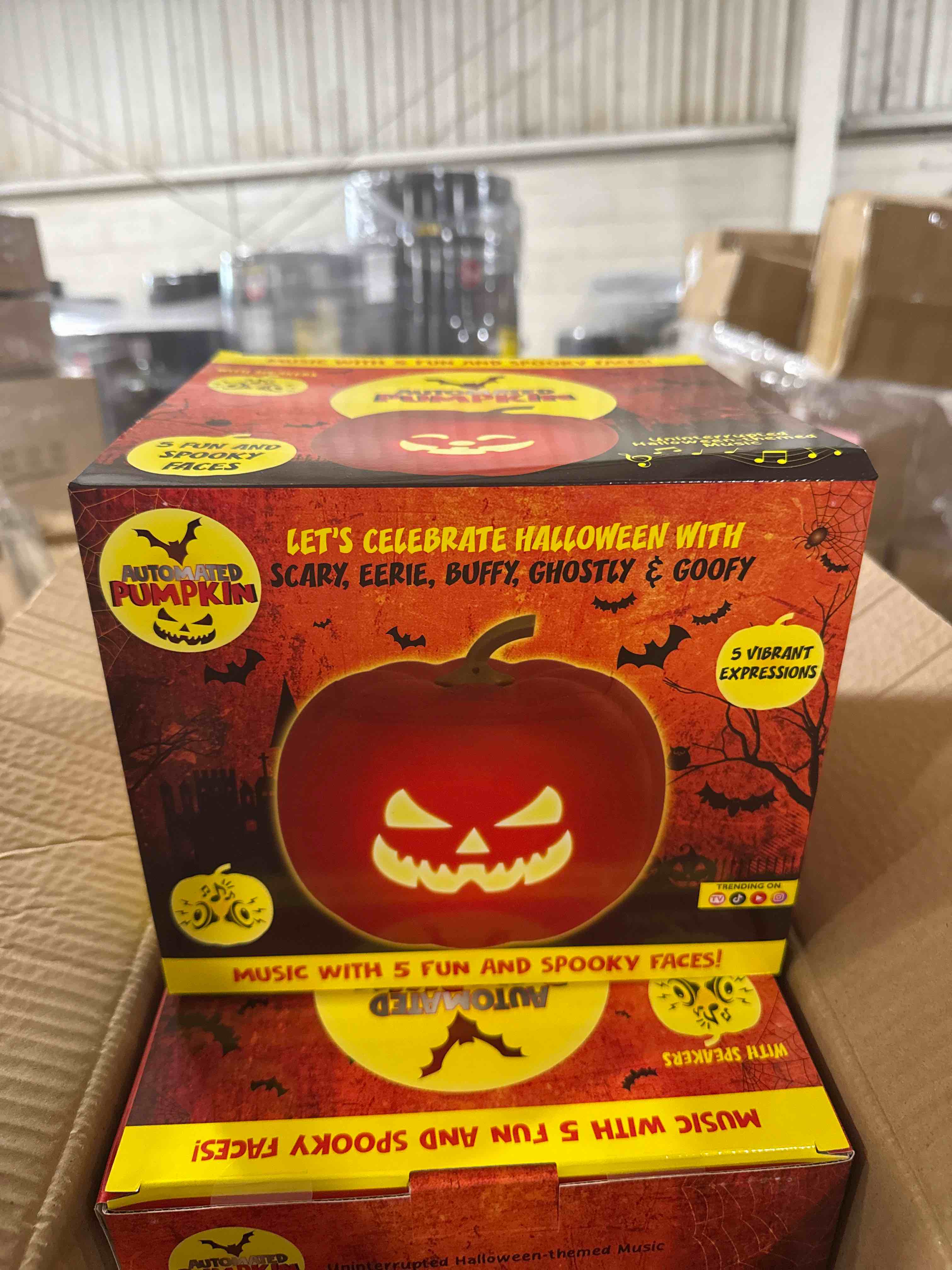 automated pumpkin music and five fun and spooky faces rechargeable trending on social media